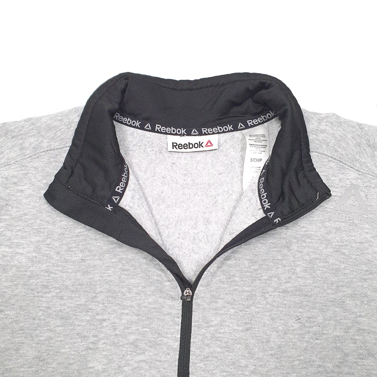 Mens Grey Reebok Active Workout Gym Running Quarter Zip Jumper