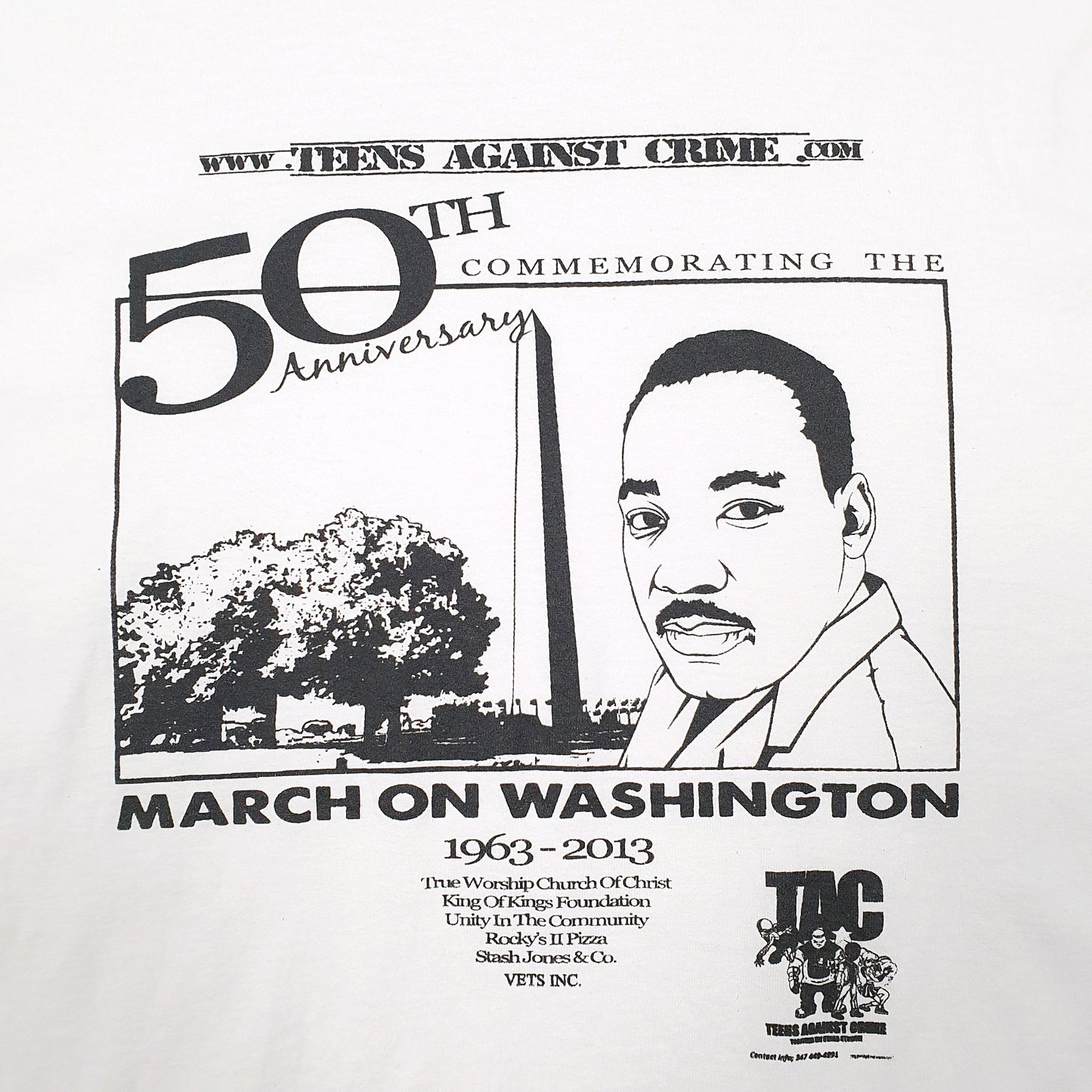 Mens White Jerzees Teens Against Crime 2013 March on Washington Short Sleeve T Shirt