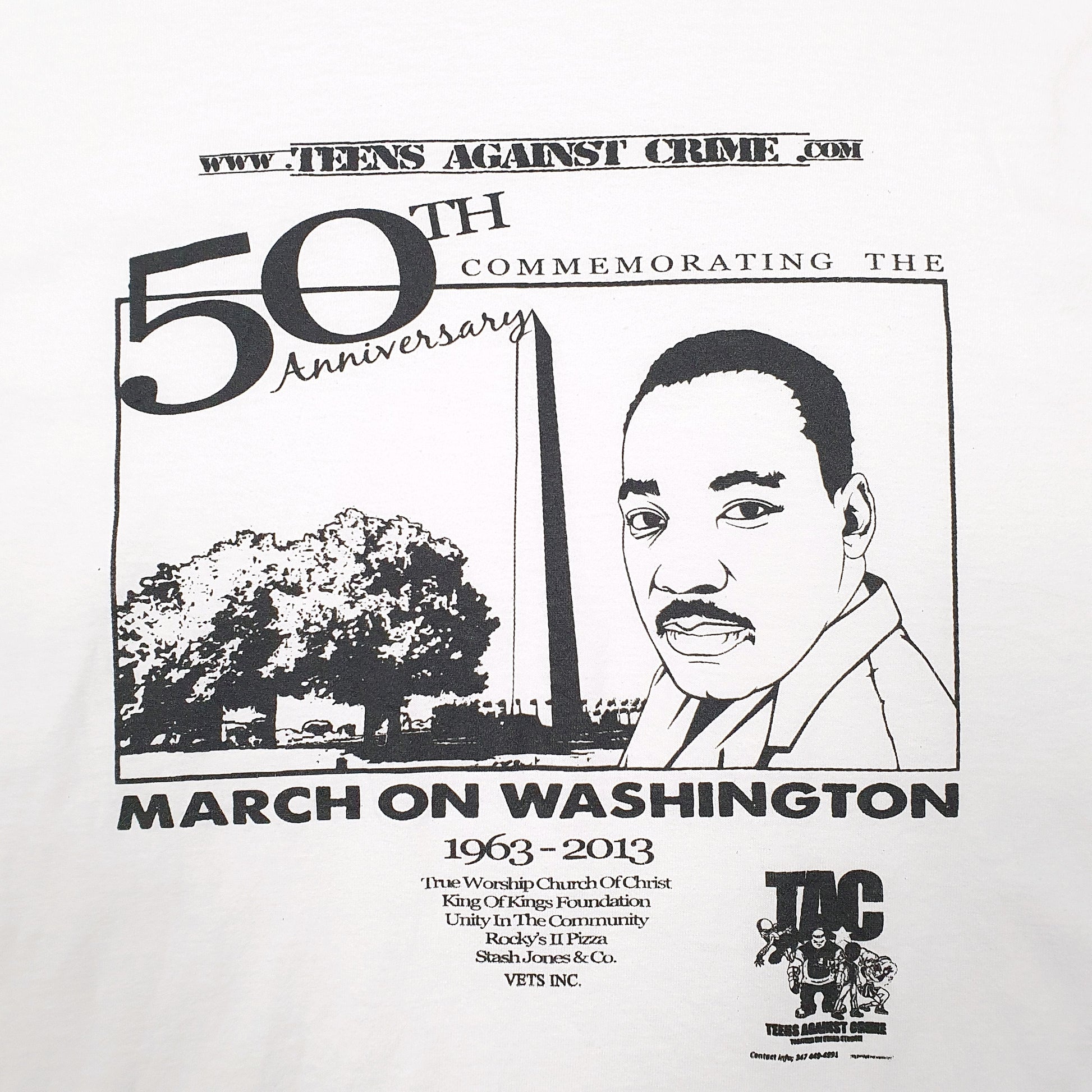 Mens White Jerzees Teens Against Crime 2013 March on Washington Short Sleeve T Shirt