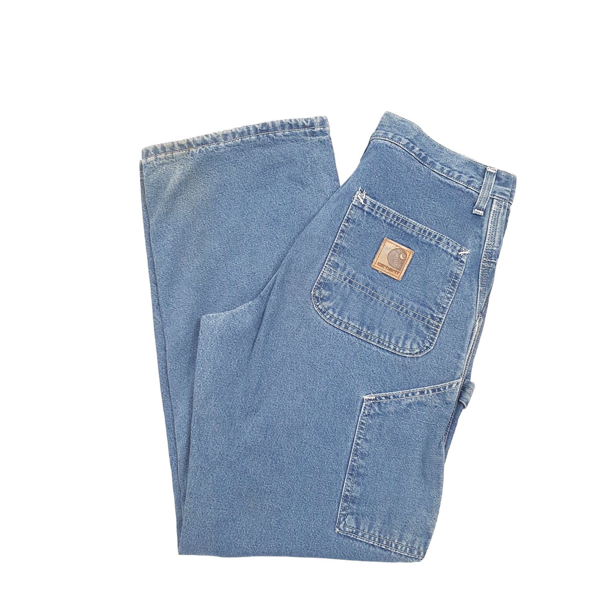 Mens Blue Carhartt Vintage lined Made In USA Thermal Carpenter JeansW30 L30