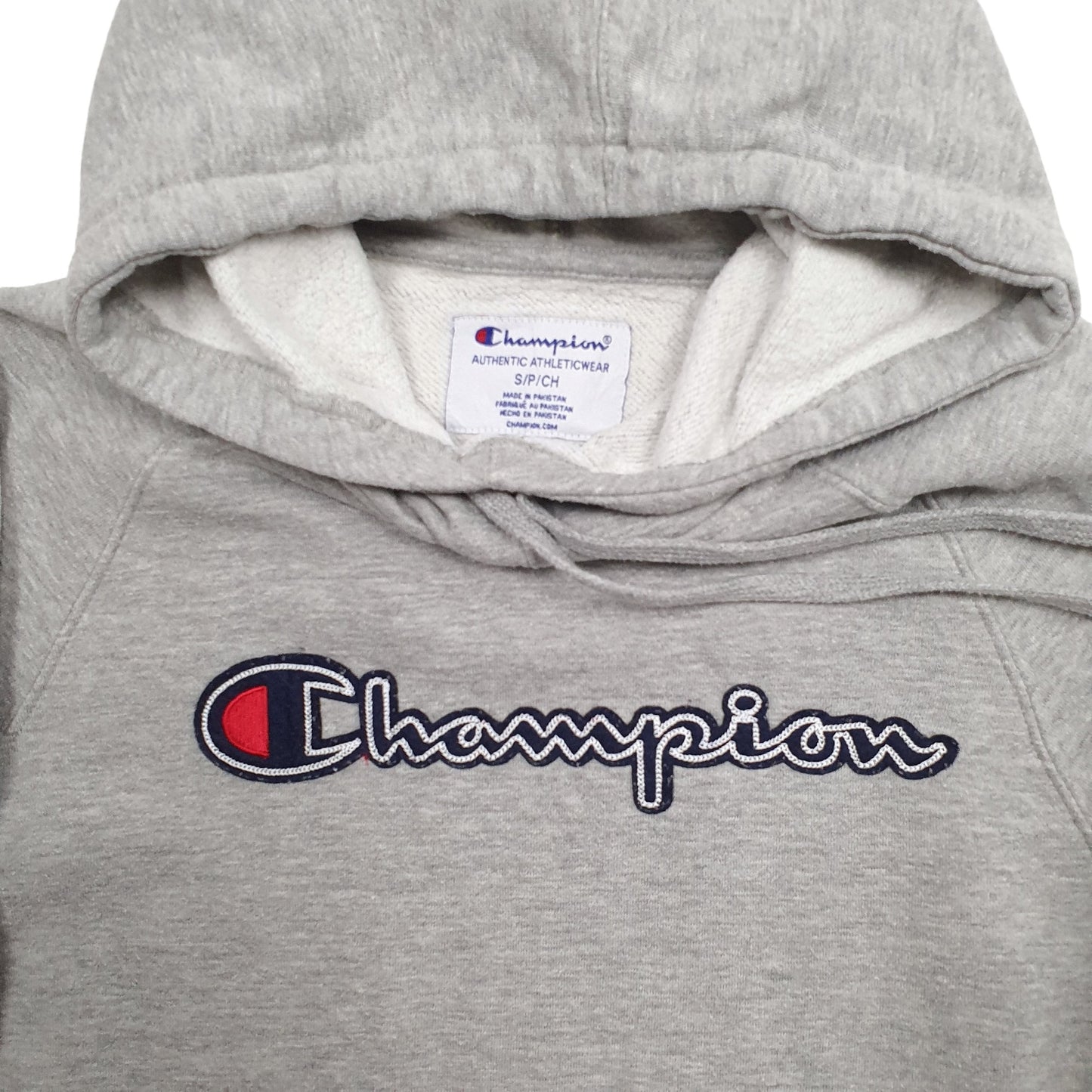 Mens Grey Champion Spellout Hoodie Jumper