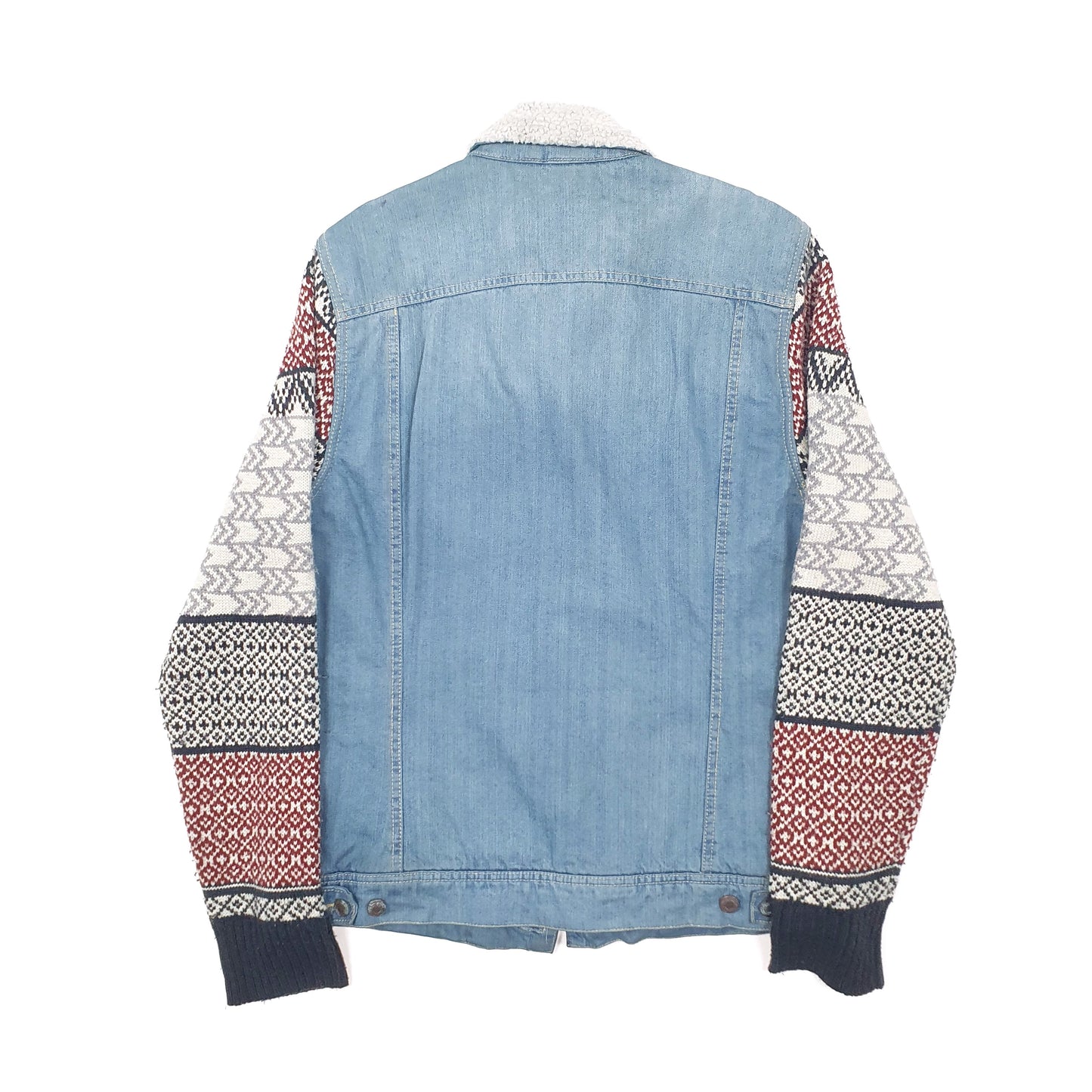 Womens Blue Bershka Sherpa Aztec Denim Jacket Coat