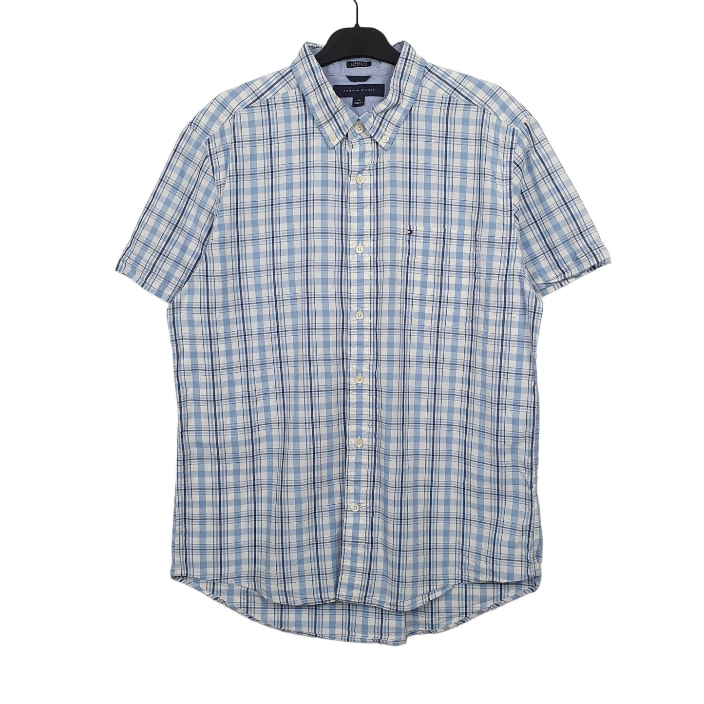 Tommy Hilfiger Short Sleeve Custom Fit Check Shirt Blue