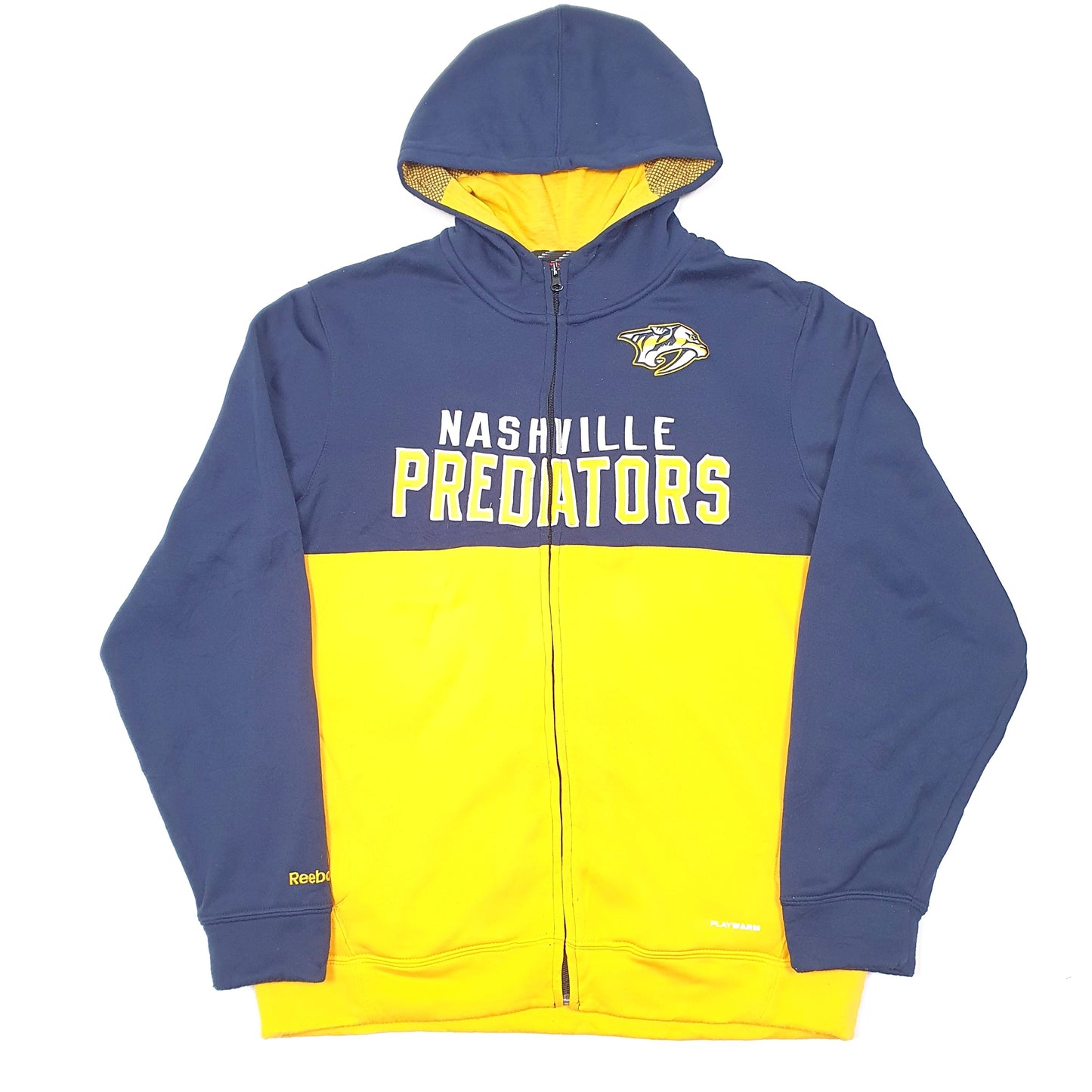 Mens Yellow Reebok NHL Hockey Nashville Predators Hoodie Full Zip Jumper