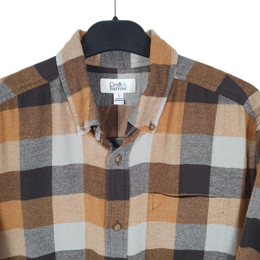 Croft & Barrow Flannel Shacket Overshirt Long Sleeve Regular Fit Check Shirt Brown