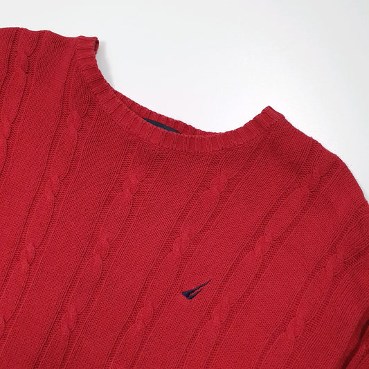 Nautica Cable Knit Crewneck M Red