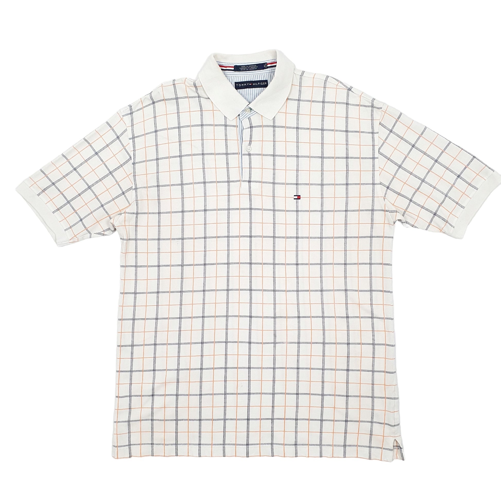 Mens White Tommy Hilfiger Check Short Sleeve Polo Shirt