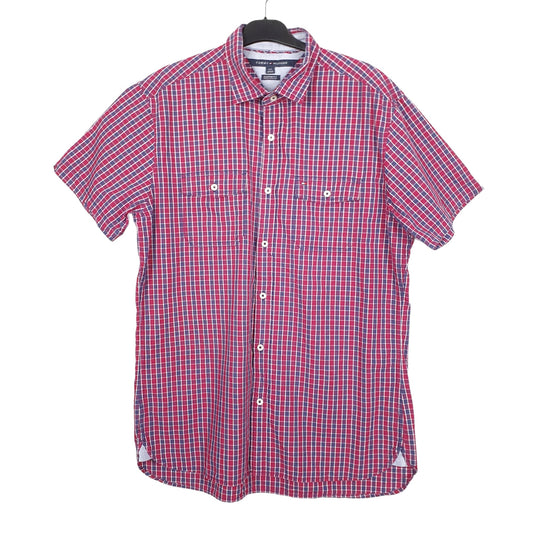 Tommy Hilfiger Short Sleeve Custom Fit Check Shirt Burgundy