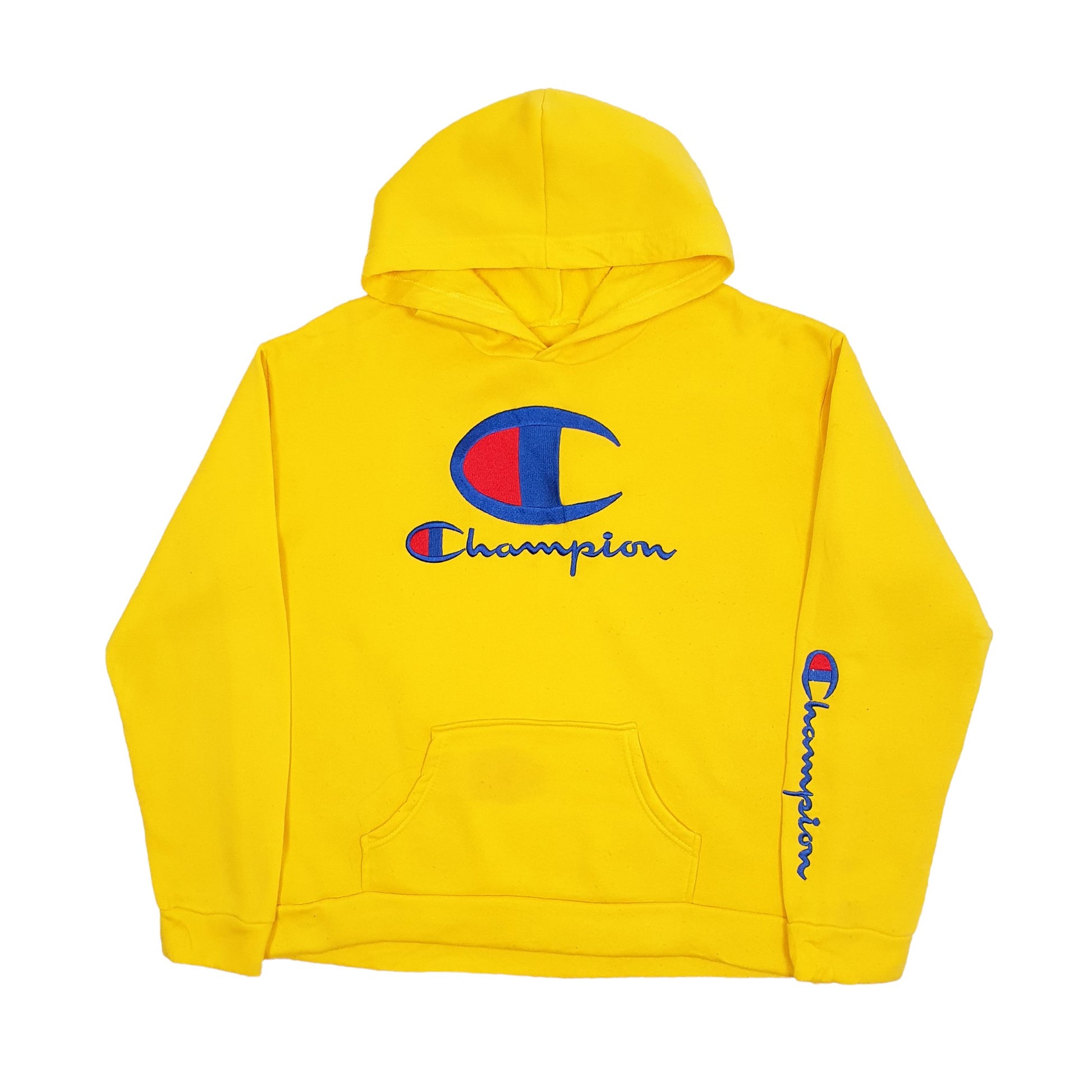 Mens Yellow Champion Spellout Hoodie Jumper