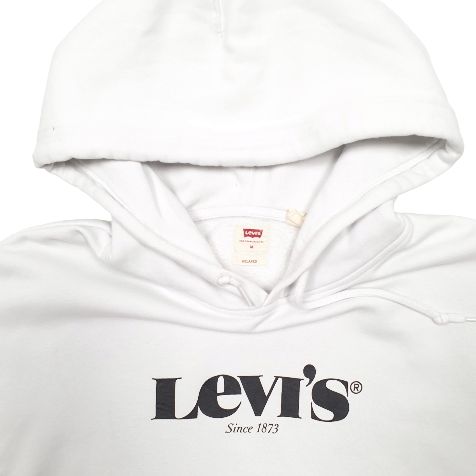 Mens White Levis Spellout Hoodie Jumper