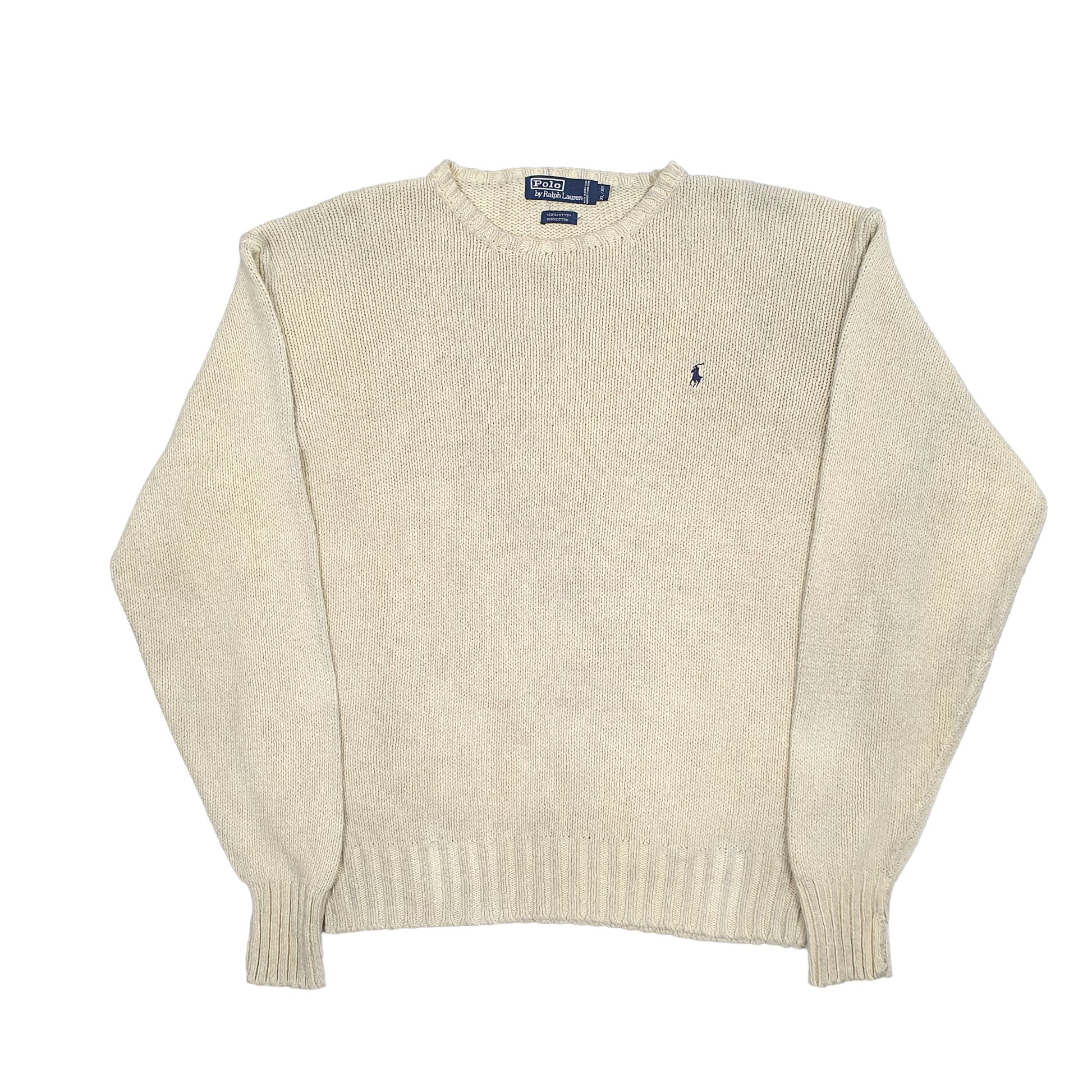 Mens Cream Polo Ralph Lauren Thick Chunky Knit Crewneck Jumper
