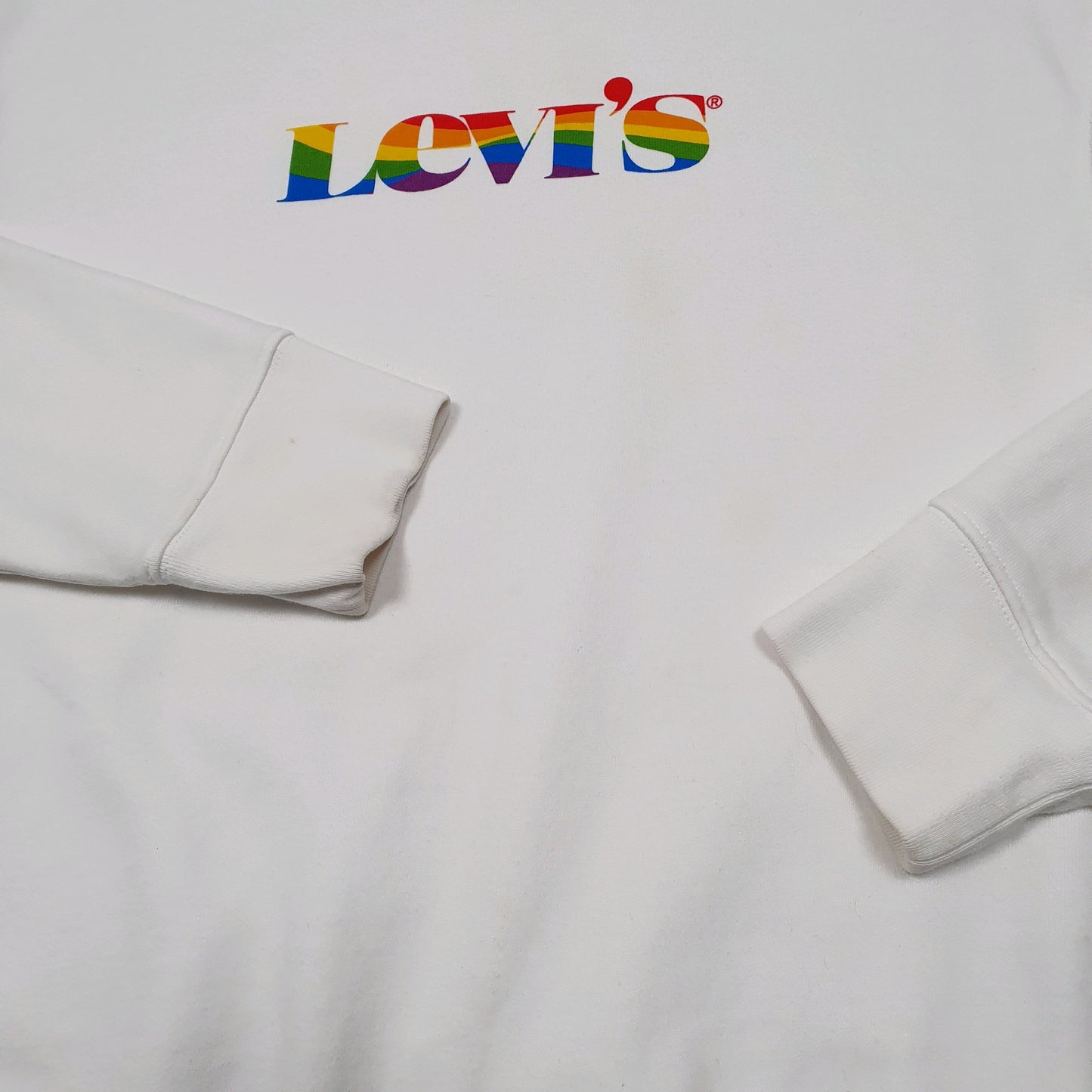 Mens White Levis Rainbow Spellout Relaxed Crewneck Jumper