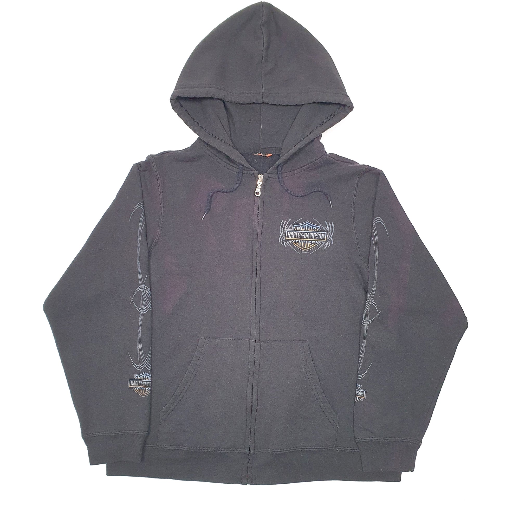 Mens Black Harley Davidson Motorcycles Biker Hoodie California Full Zip Jumper