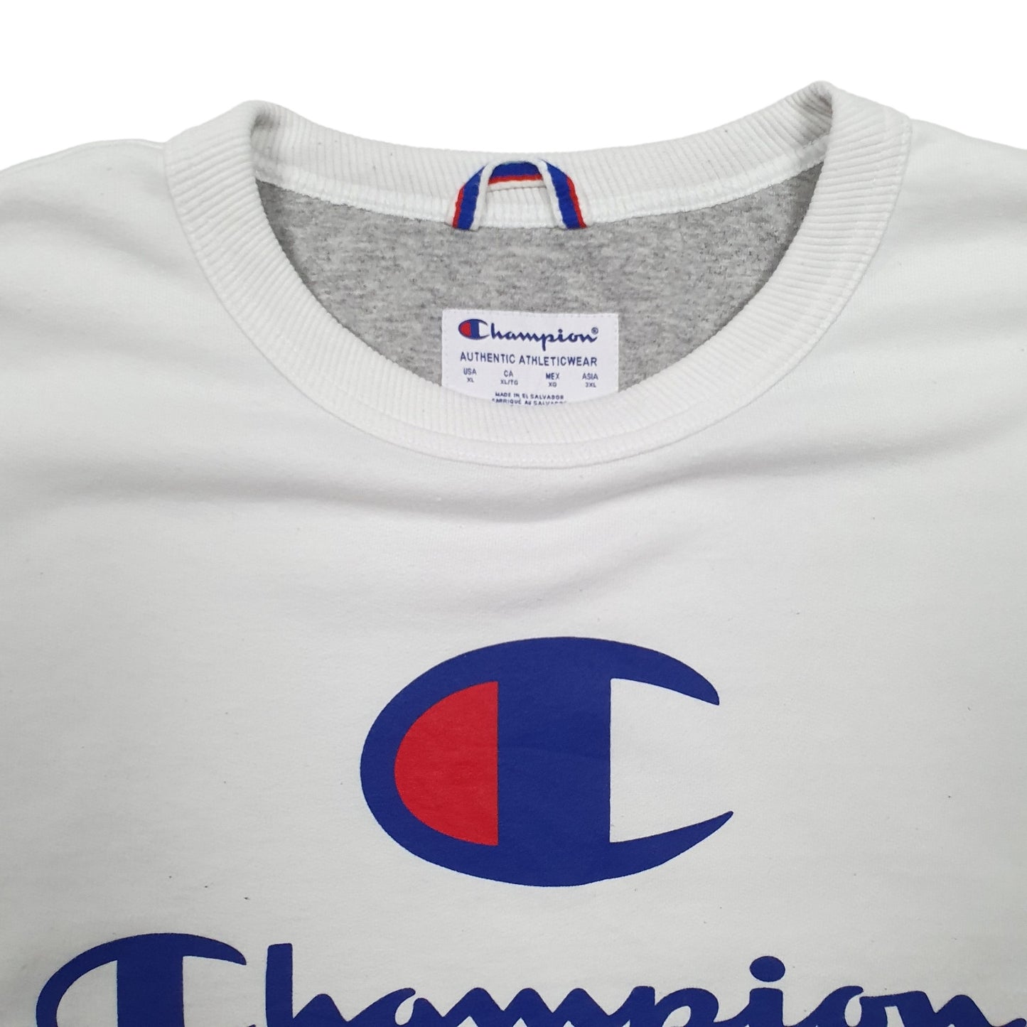 Mens White Champion Spellout Crewneck Jumper