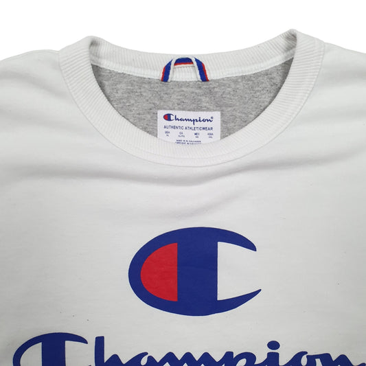 Mens White Champion Spellout Crewneck Jumper
