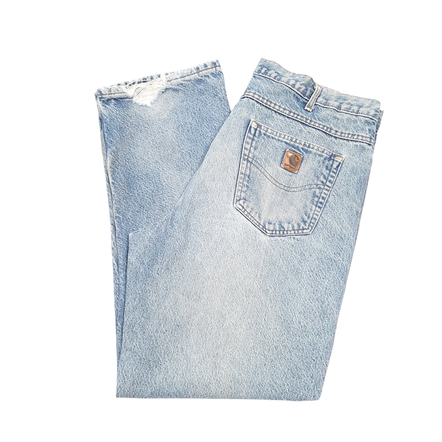 Mens Blue Carhartt Lined Insulated Winter Thermal Carpenter JeansW38 L32