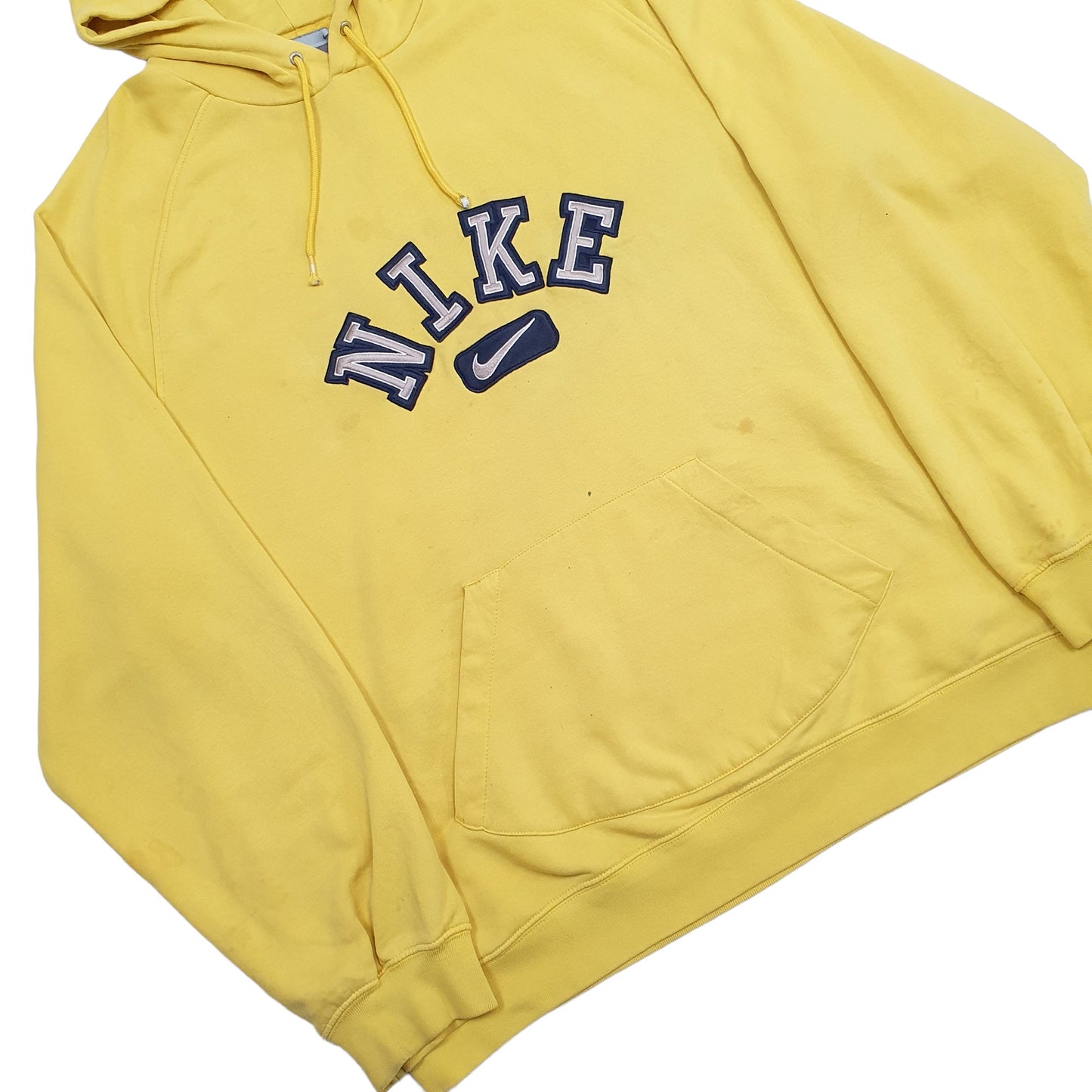 Mens Yellow Nike Spellout Vintage 1990s Hoodie Jumper