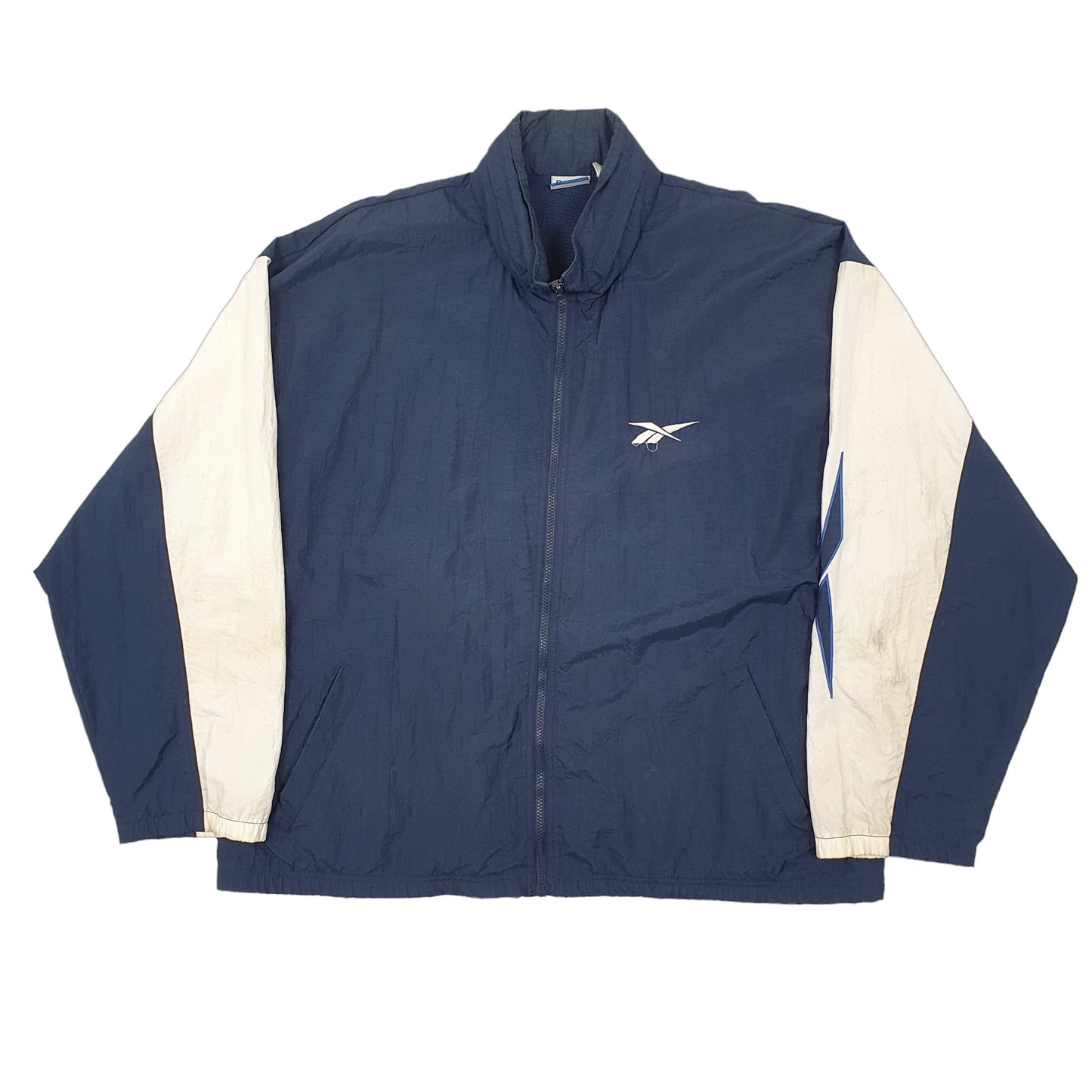 Mens Navy Reebok Vintage Shell Track Spellout Windbreaker Coat