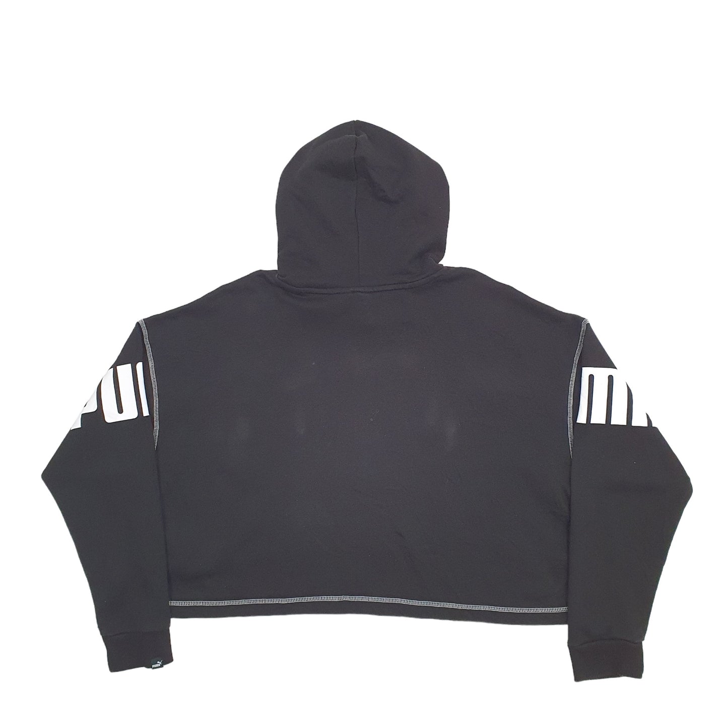 Mens Black Puma Crop Top Spellout Hoodie Jumper