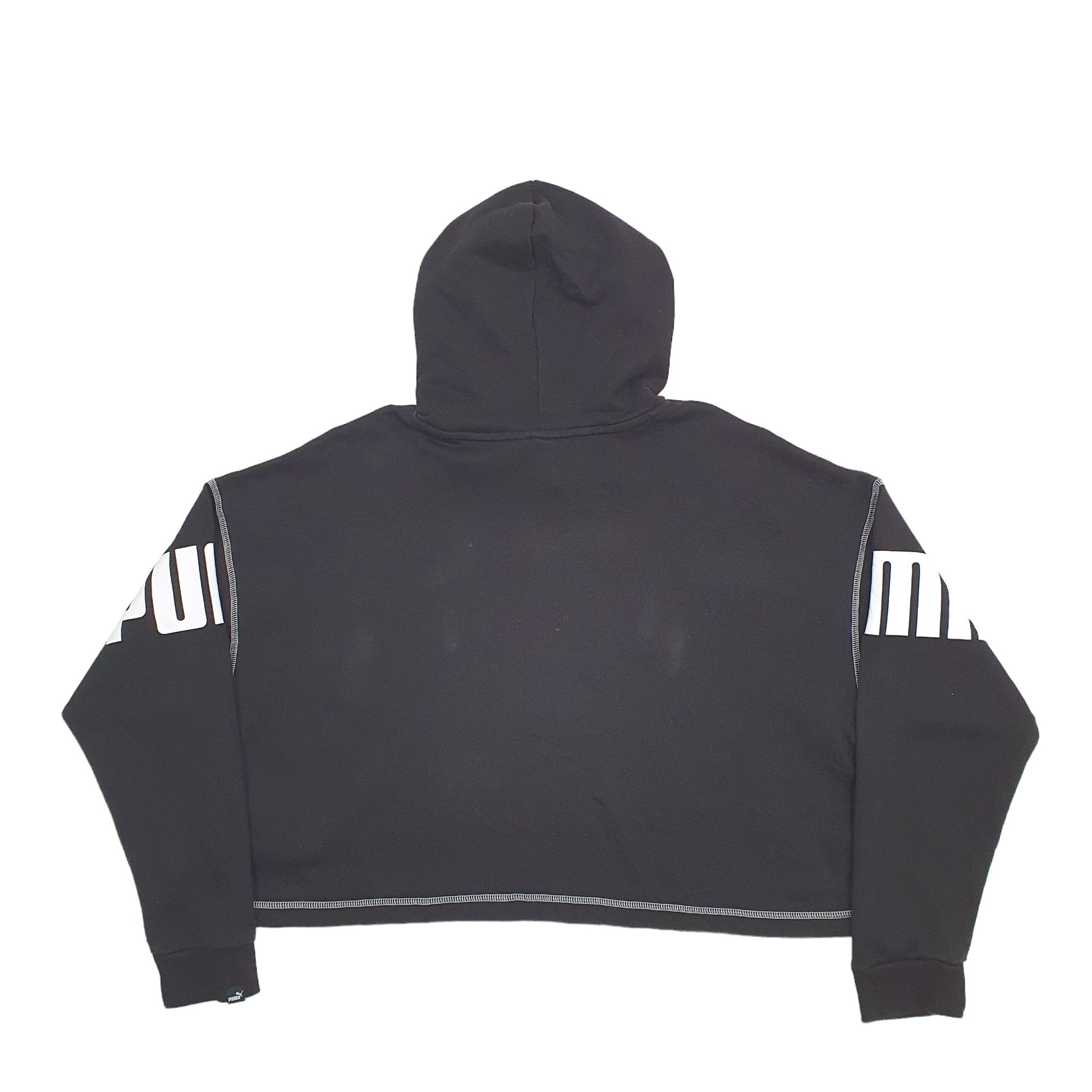 Mens Black Puma Crop Top Spellout Hoodie Jumper
