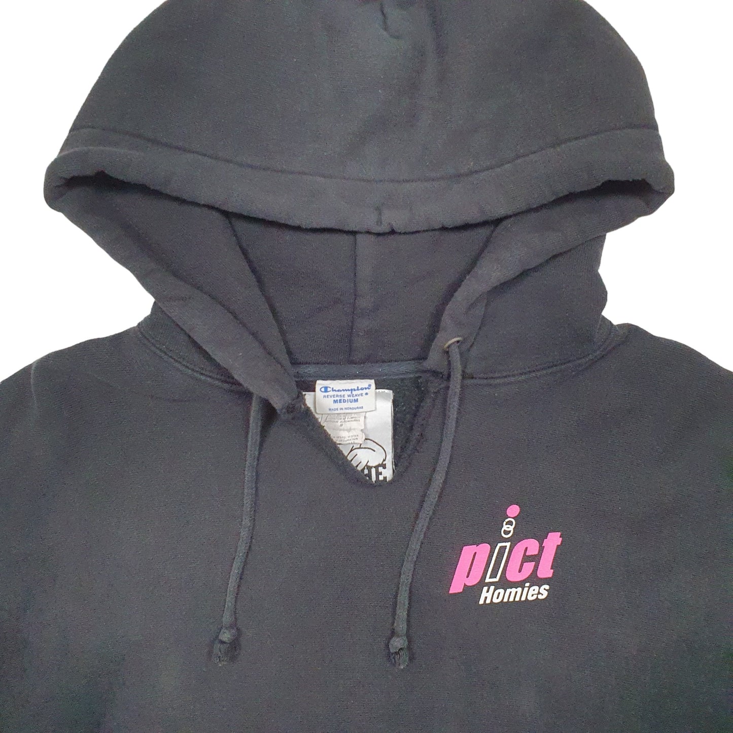 Mens Black Champion Pict Homies Reverse Weave Hoodie Jumper