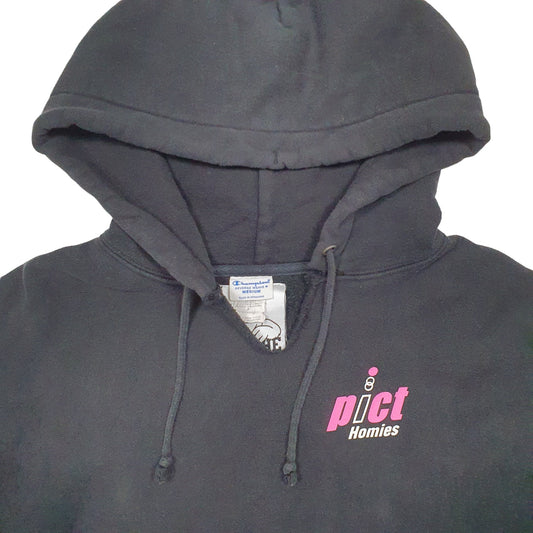 Mens Black Champion Pict Homies Reverse Weave Hoodie Jumper