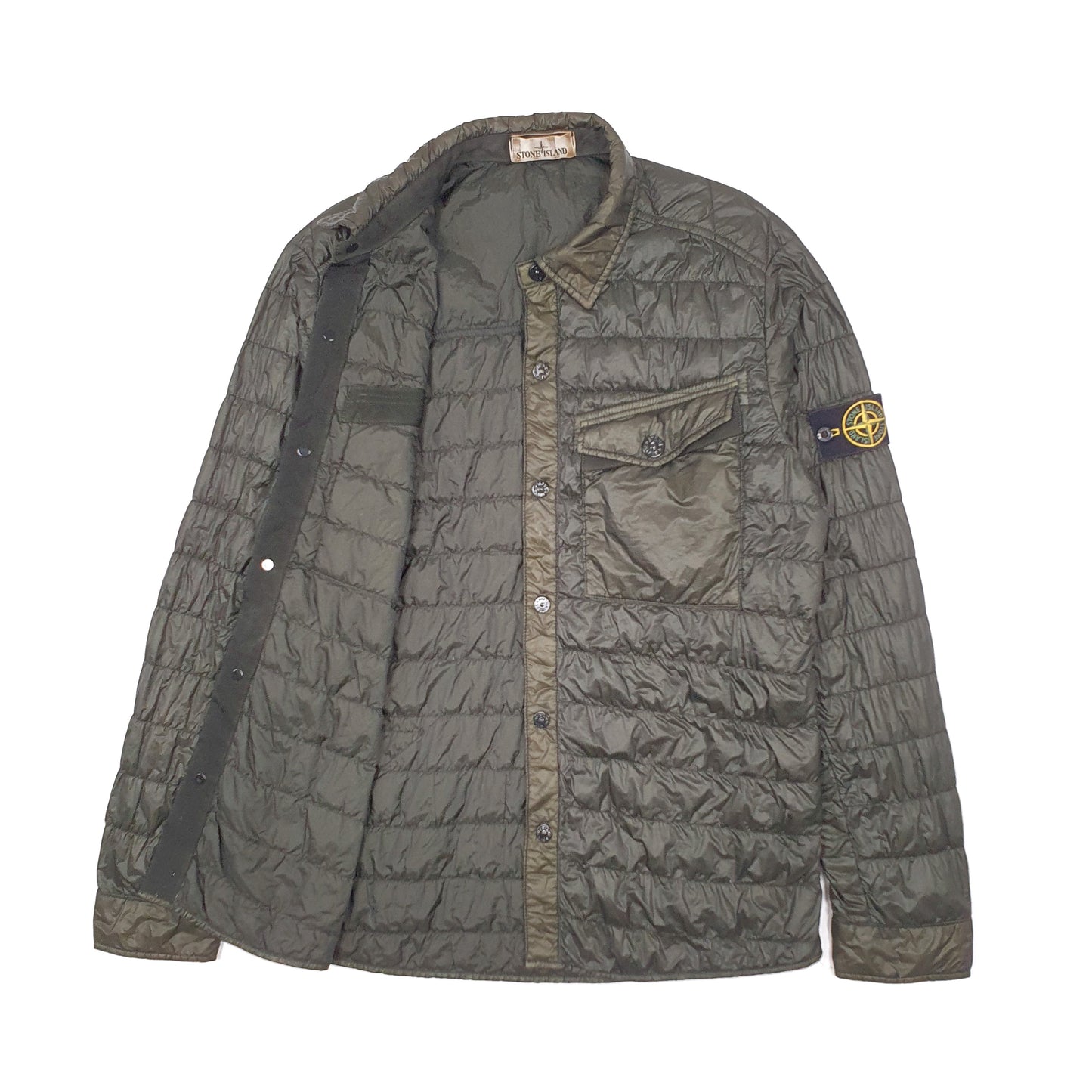 Mens Green Stone Island Garment Dyed Overshirt  Coat