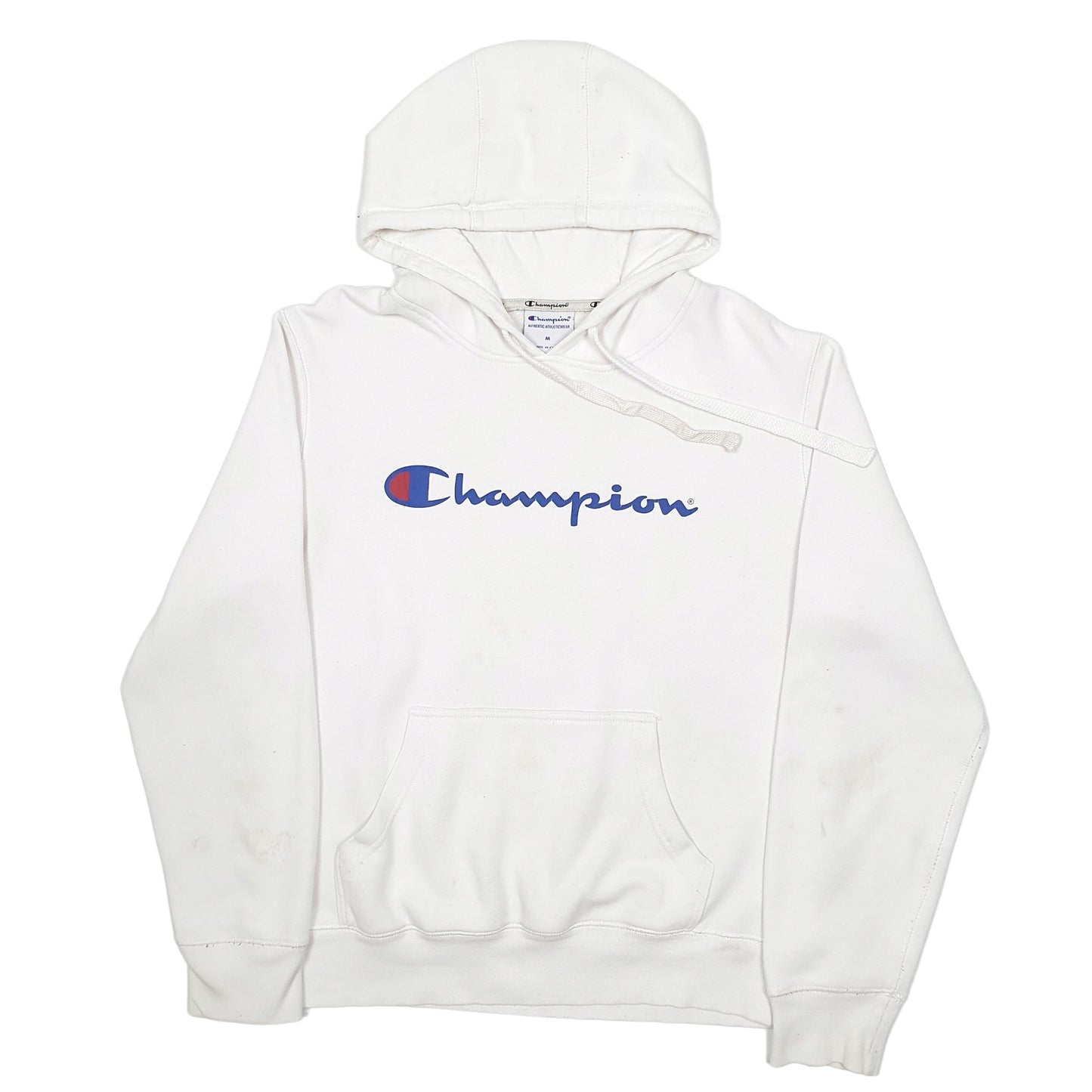 Mens White Champion Spellout Hoodie Jumper