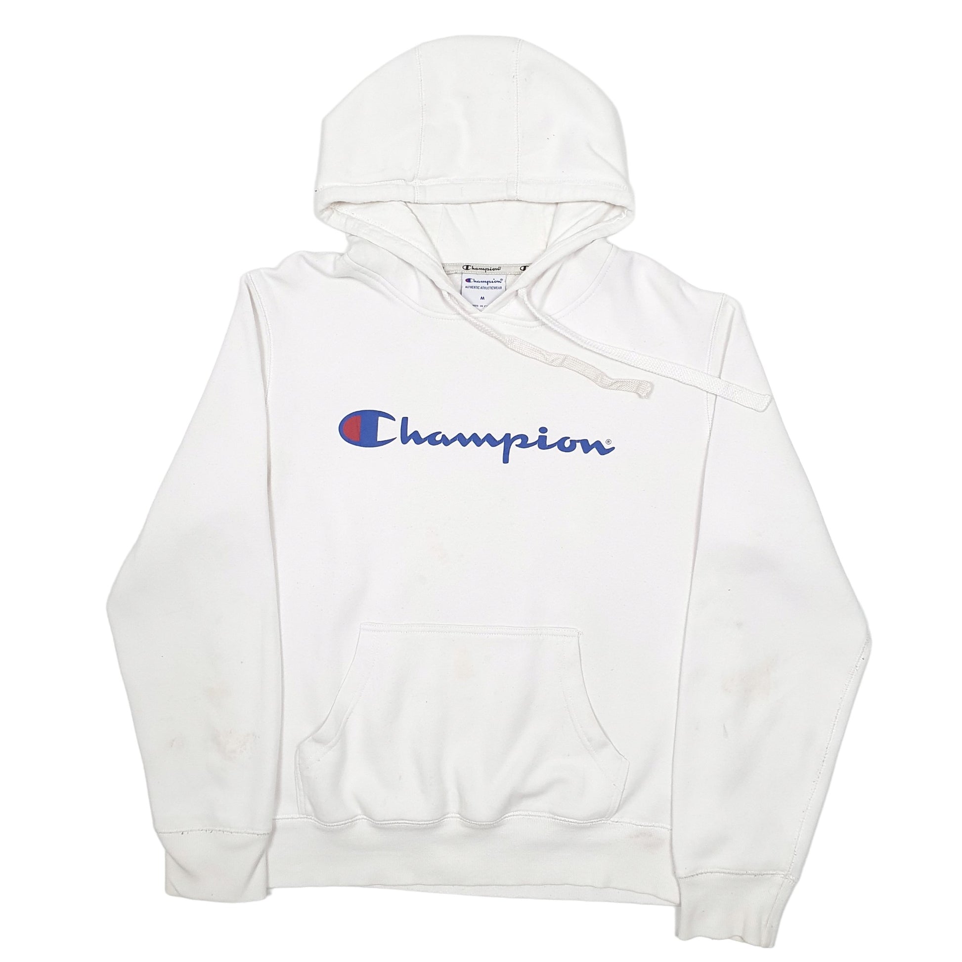 Mens White Champion Spellout Hoodie Jumper
