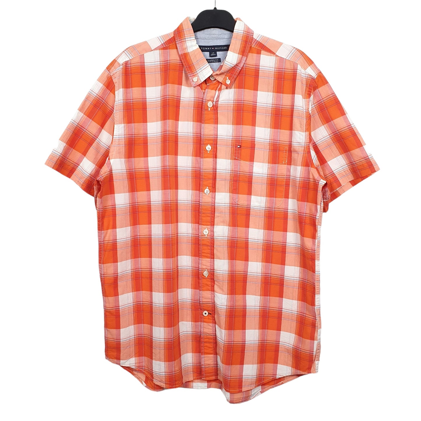 Tommy Hilfiger Short Sleeve Classic Fit Check Shirt Orange