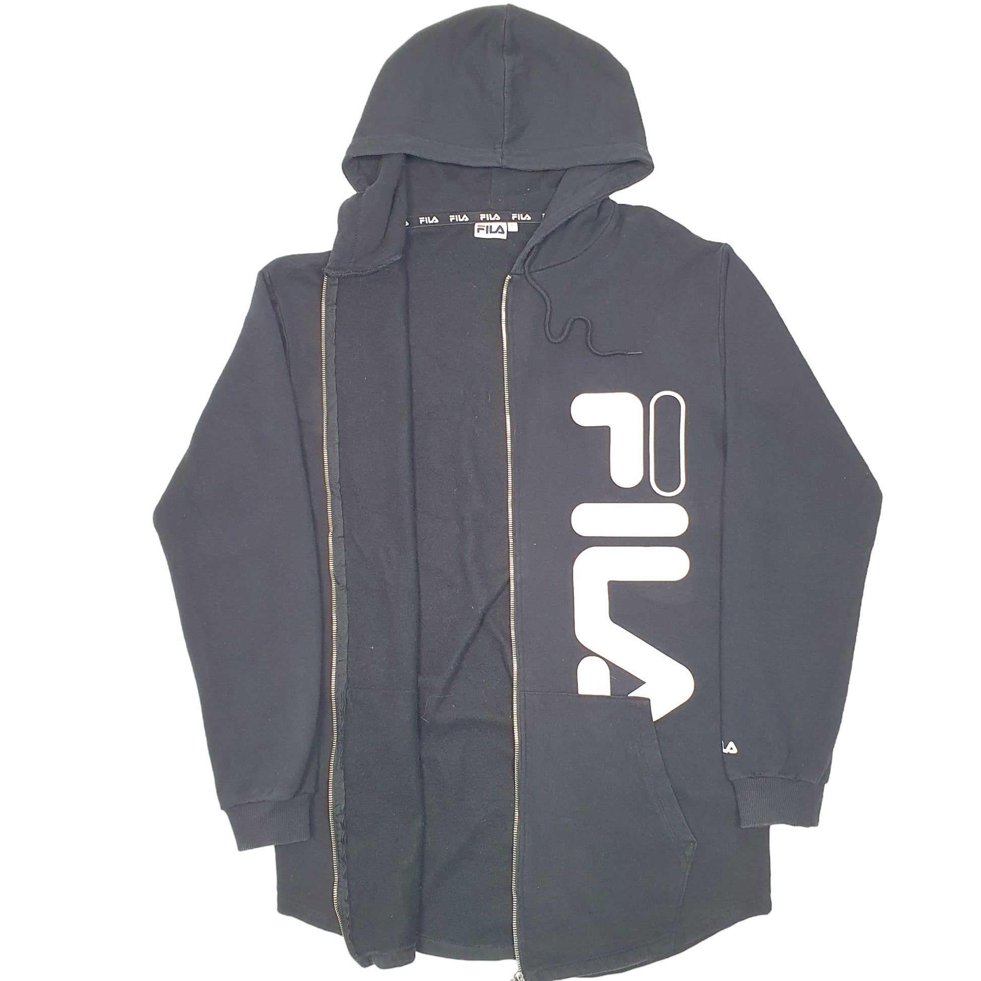 Mens Black Fila Hoodie Spellout Full Zip Jumper