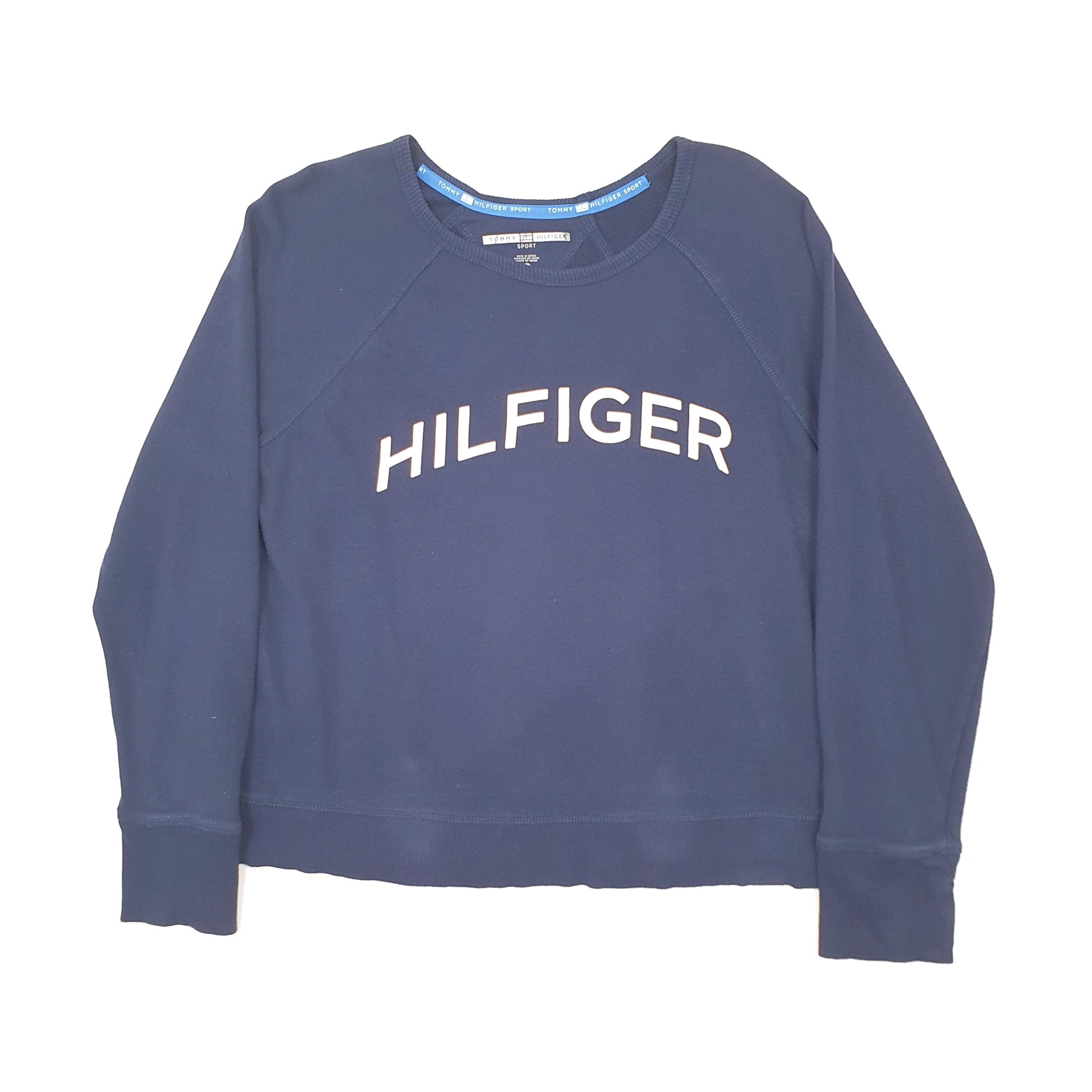 Womens Navy Tommy Hilfiger Spellout Crop Top Crewneck Jumper