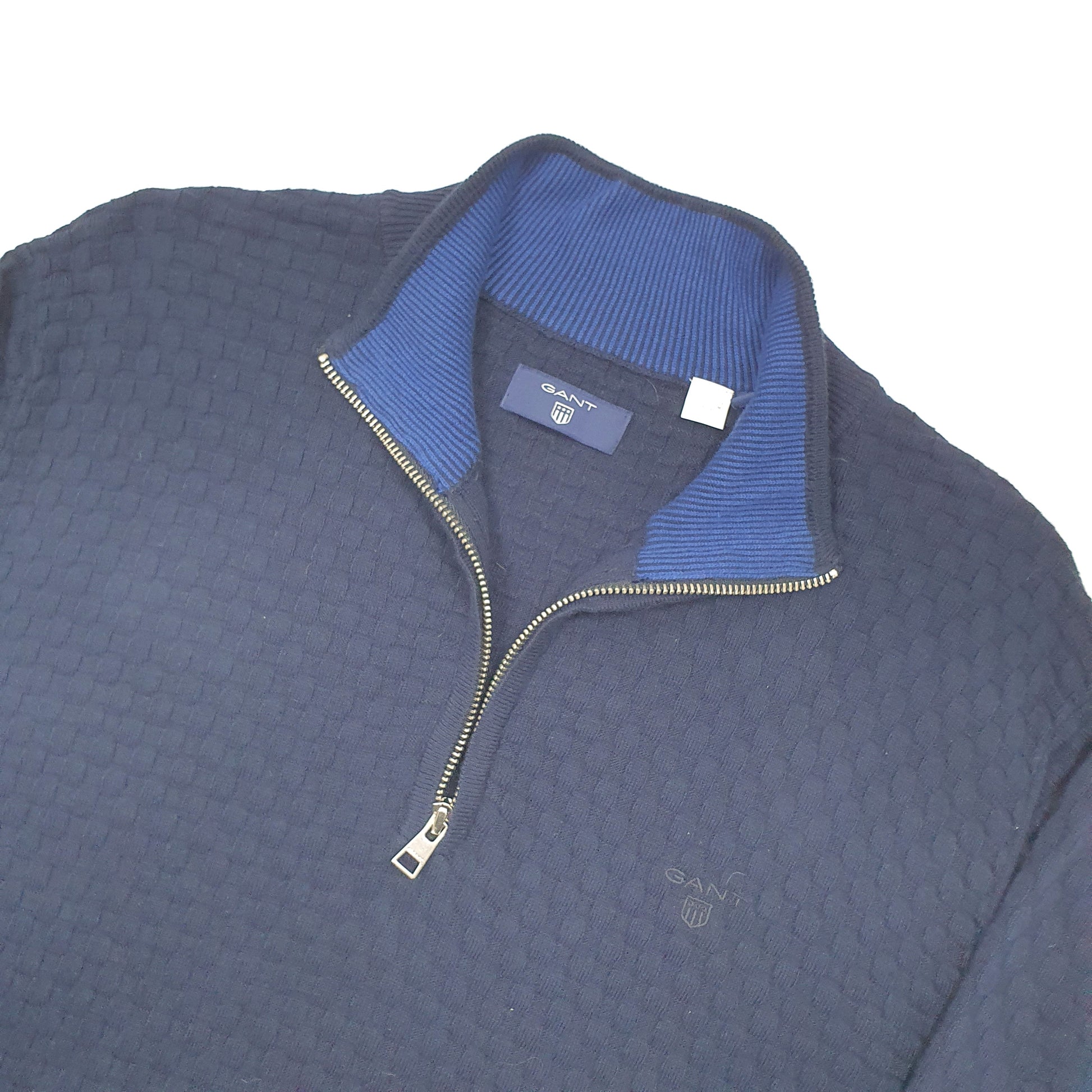 GANT Waffle Knit Quarter Zip M Navy