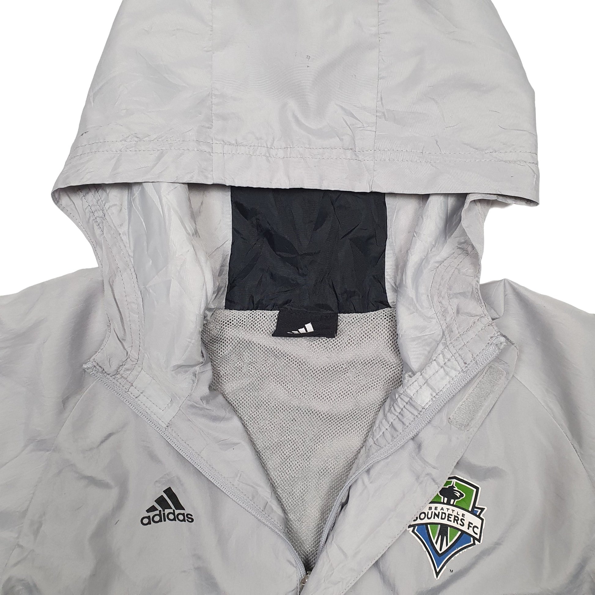 Mens Grey Adidas Seattle Sounders FC Football Hoodie Coat