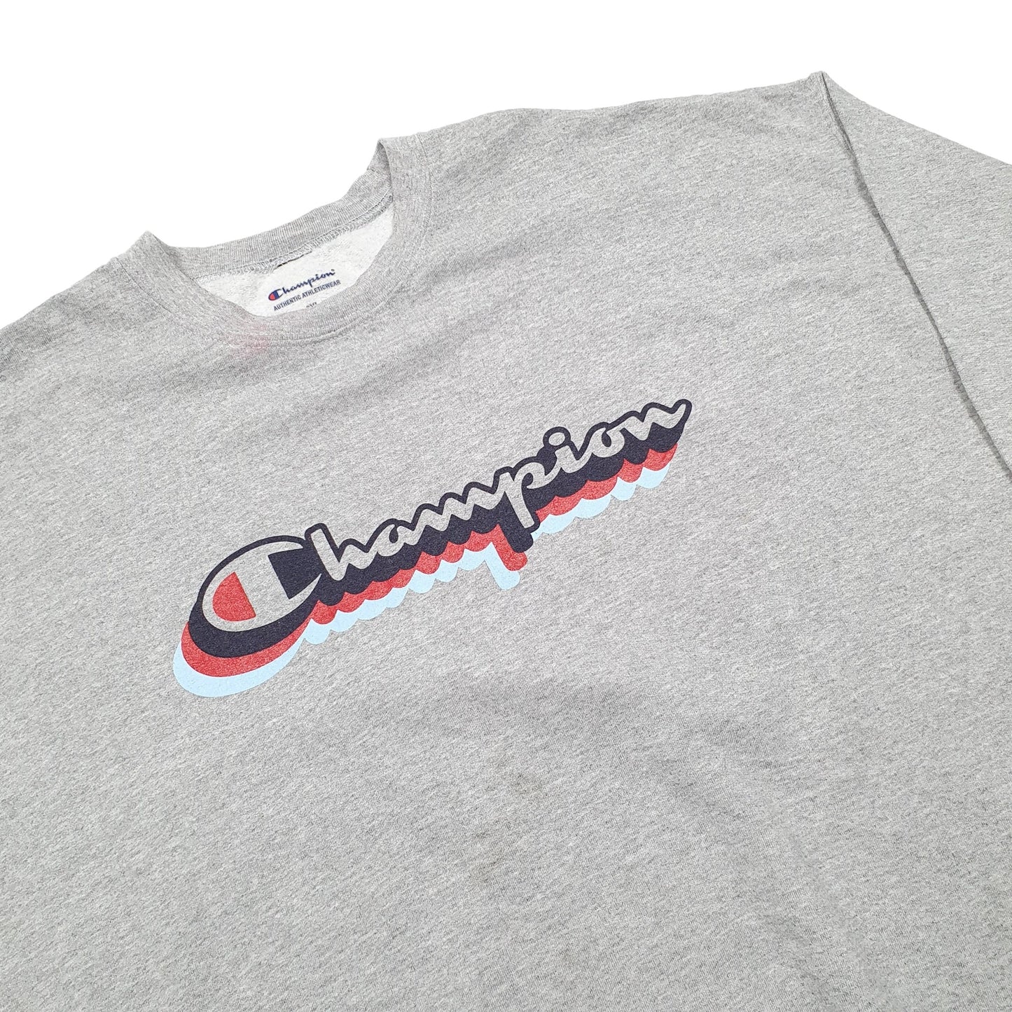Mens Grey Champion Spellout Crewneck Jumper