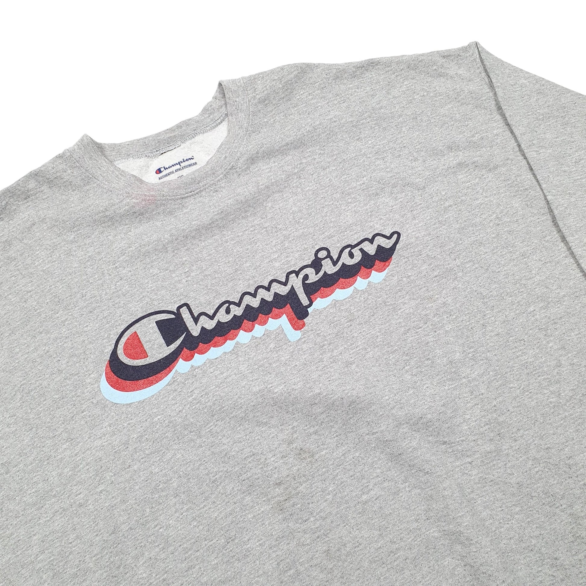 Mens Grey Champion Spellout Crewneck Jumper