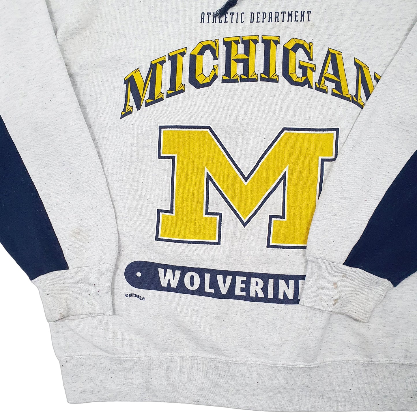 Mens Grey Nutmeg Mills Vintage 1990s Made in USA Michigan Wolverines Football USA College Crewneck Jumper