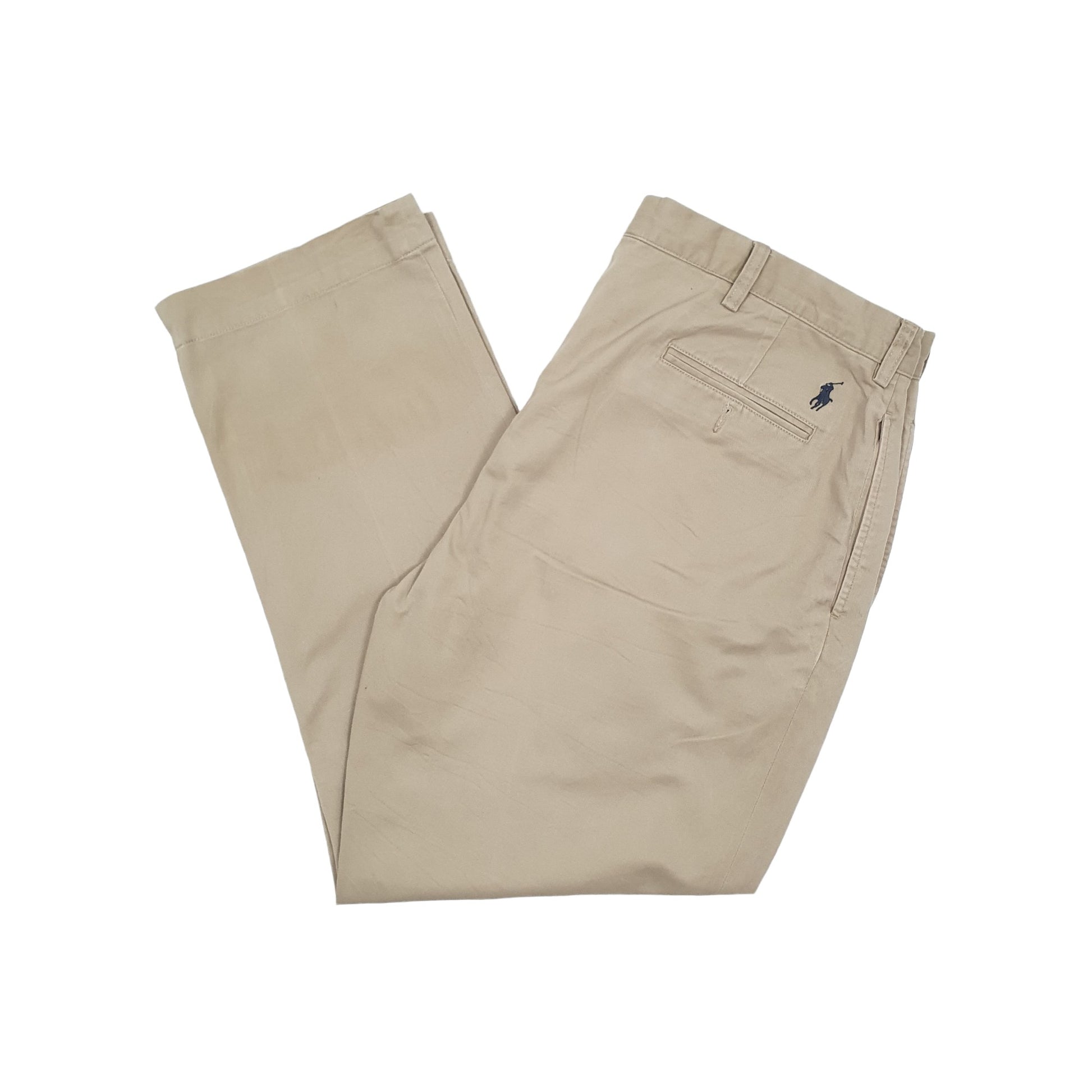 Mens Polo Ralph Lauren Pleated Beige Chino Trousers W40 L30 Beige