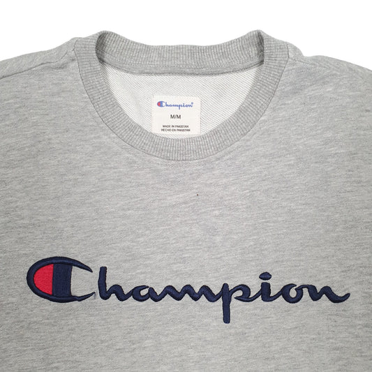 Mens Grey Champion Spellout Crewneck Jumper