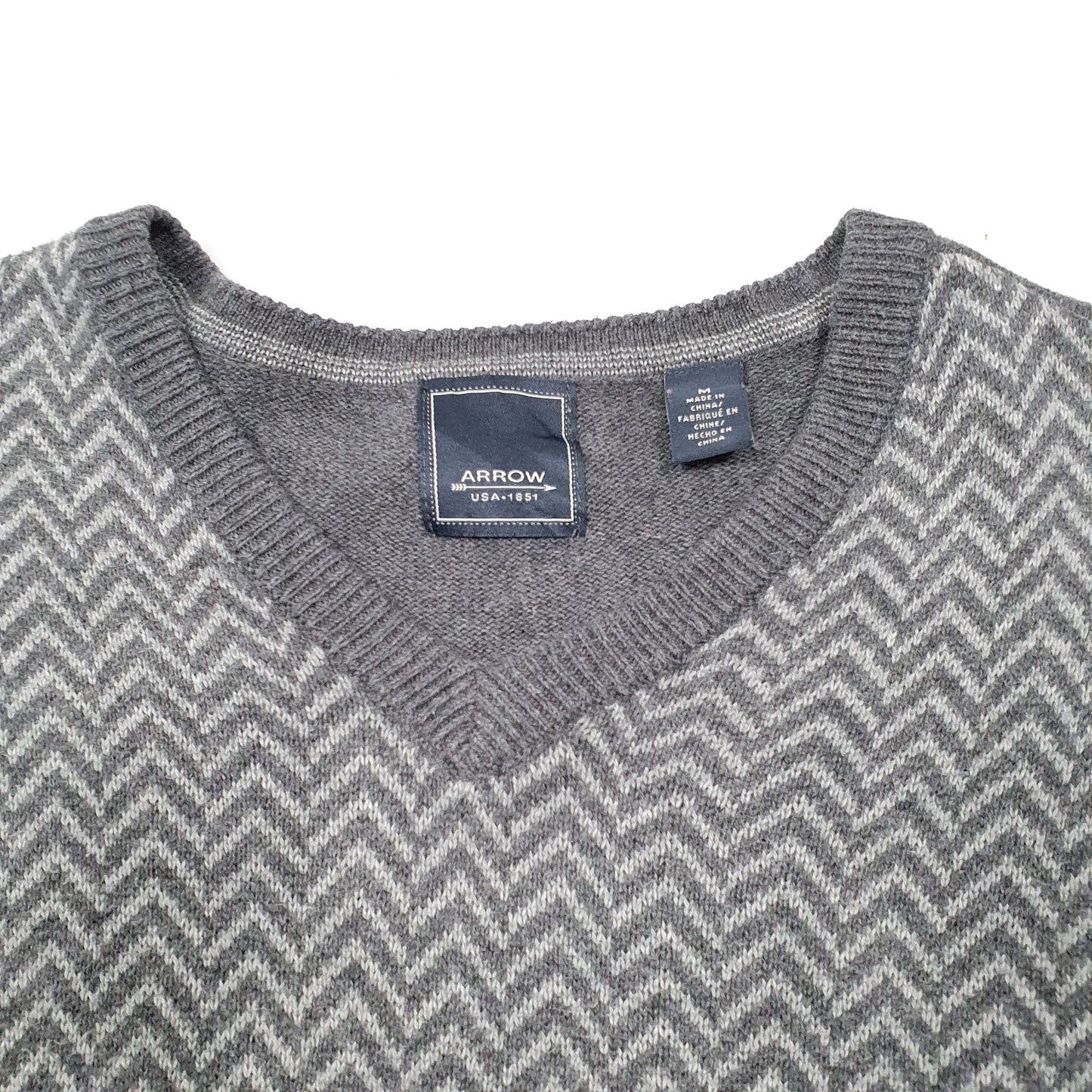 Mens Grey Arrow USA Sweater Knit V Neck Jumper