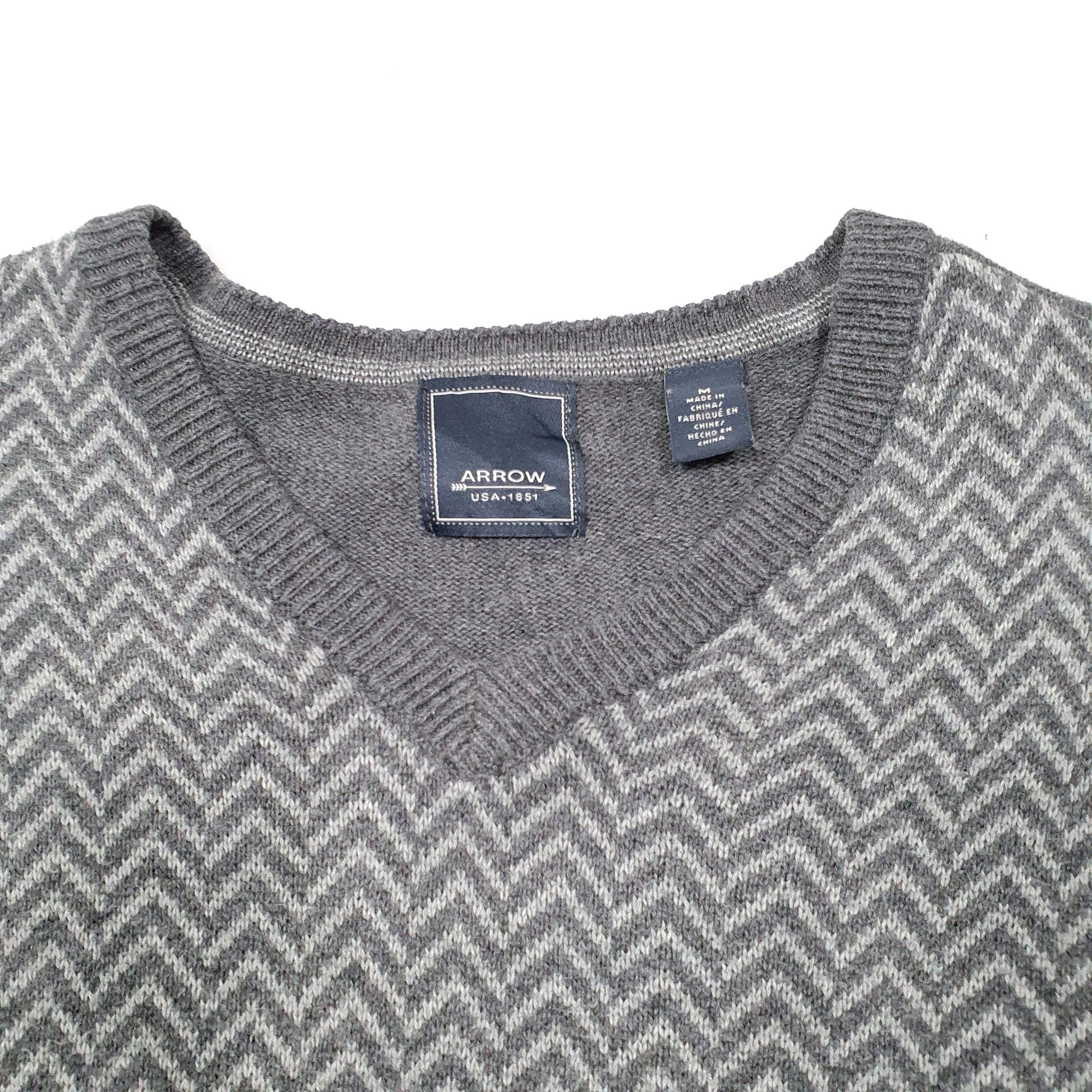 Mens Grey Arrow USA Sweater Knit V Neck Jumper