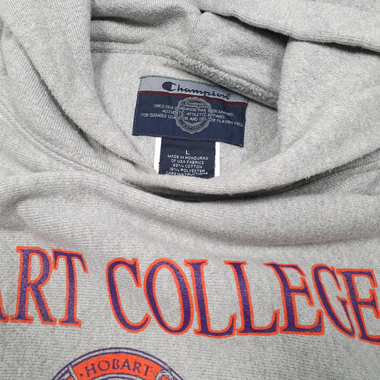 Mens Grey Champion Reverse Weave Y2K Hobart College USA Hoodie Jumper