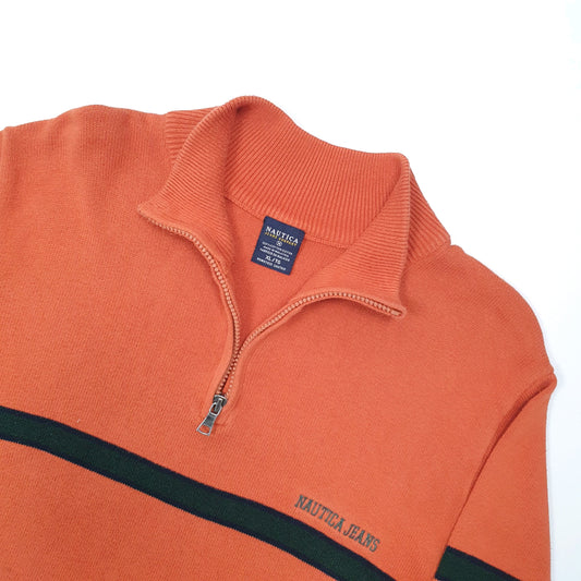 Nautica Jeans Spellout Quarter Zip L Orange