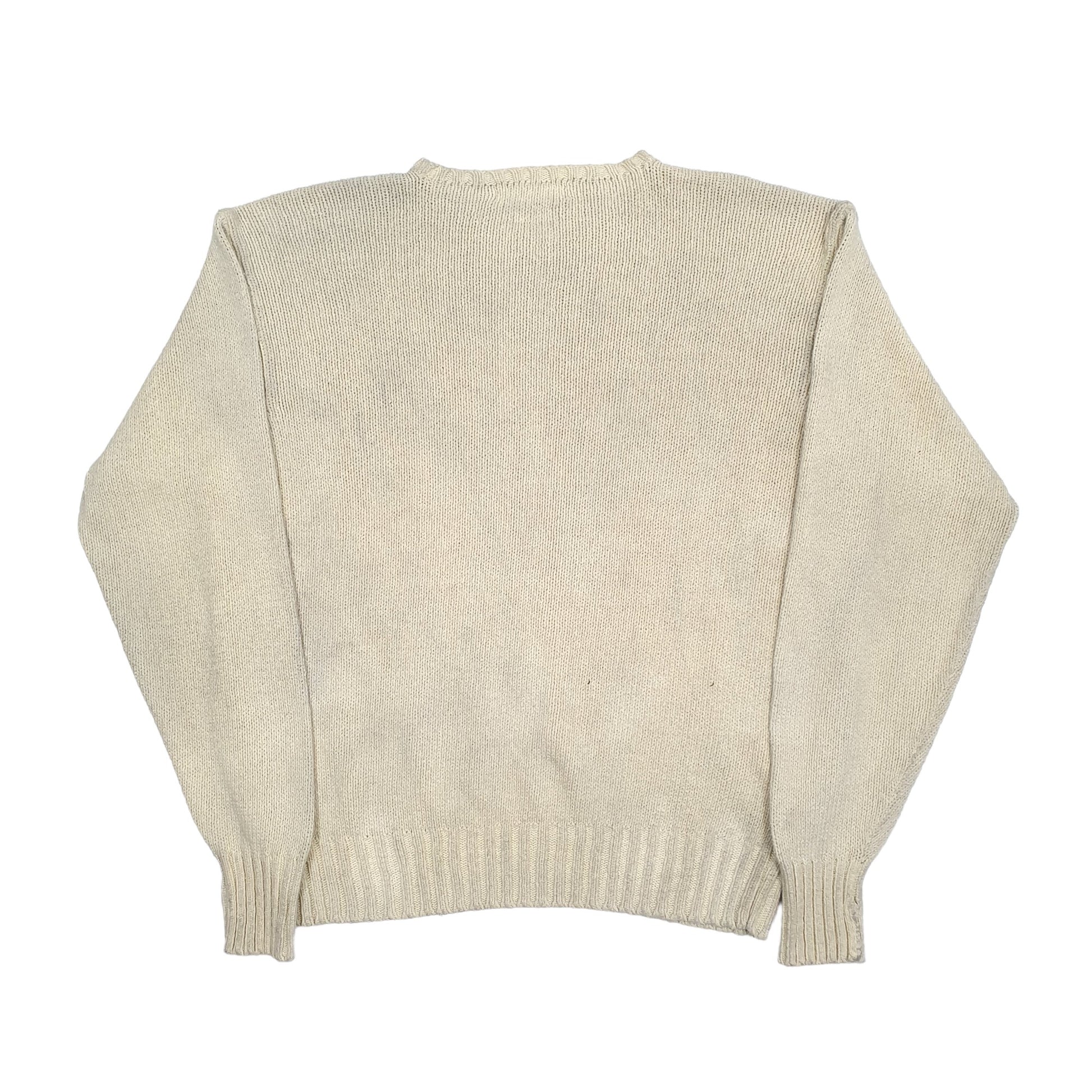 Mens Cream Polo Ralph Lauren Thick Chunky Knit Crewneck Jumper