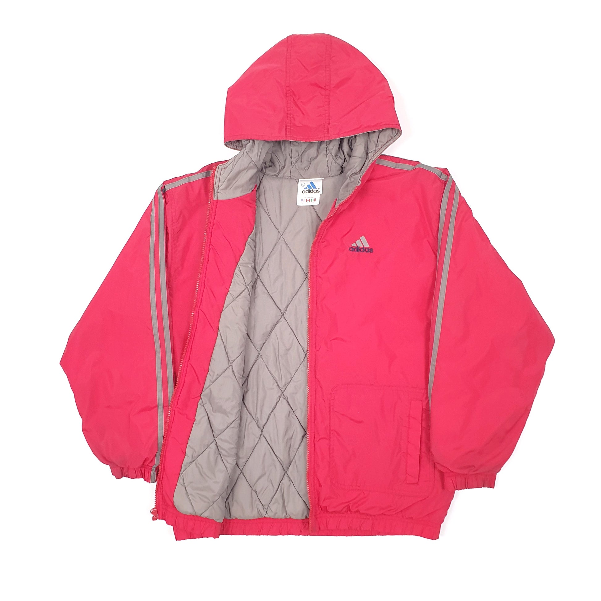 Mens Red Adidas Vintage Spellout Padded Jacket Coat