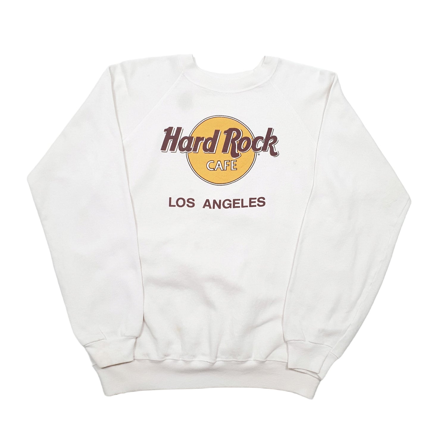 Mens White Hard Rock Cafe Sweatshirt Hanes 80s Vintage Los Angeles Crewneck Jumper