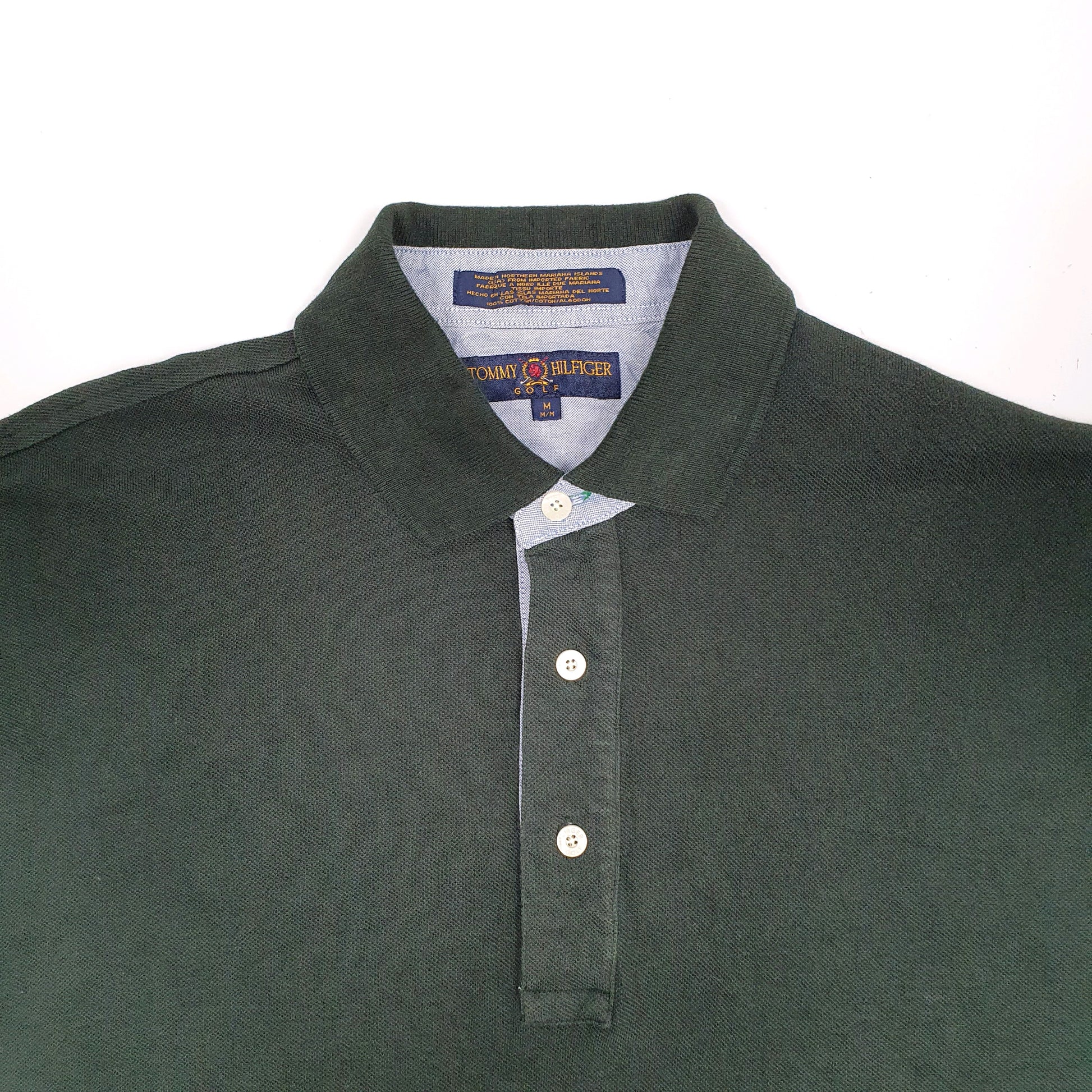 Mens Green Tommy Hilfiger Golf Vintage Made in USA Short Sleeve Polo Shirt