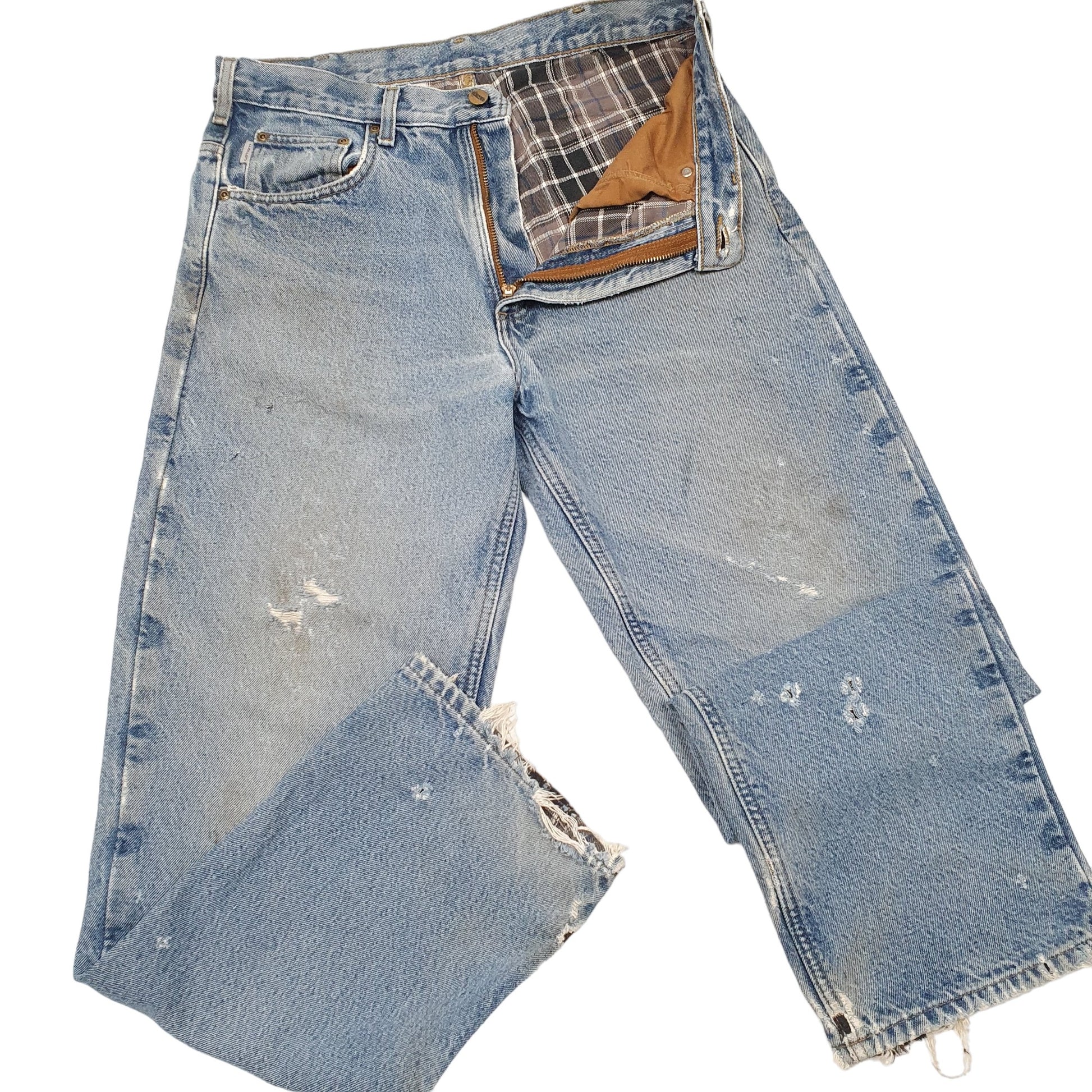 Mens Blue Carhartt Relaxed Lined Insulated Winter Thermal Casual JeansW32 L32