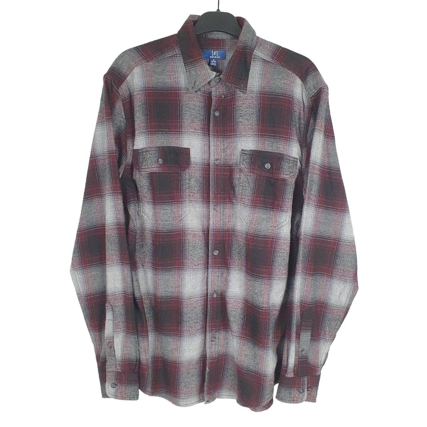 George Shacket Overshirt Flannel Long Sleeve Regular Fit Check Shirt Burgandy