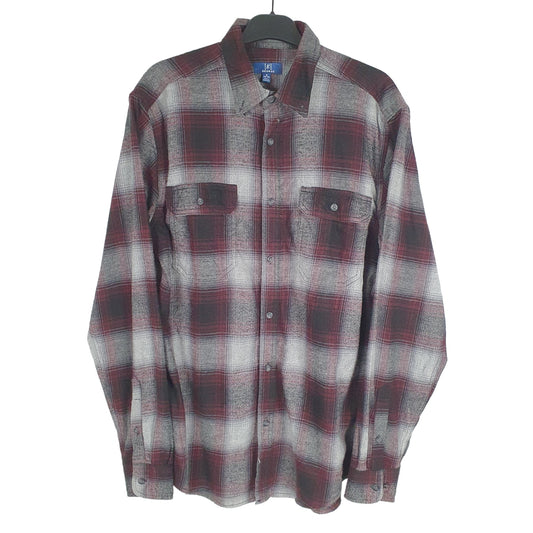 George Shacket Overshirt Flannel Long Sleeve Regular Fit Check Shirt Burgandy